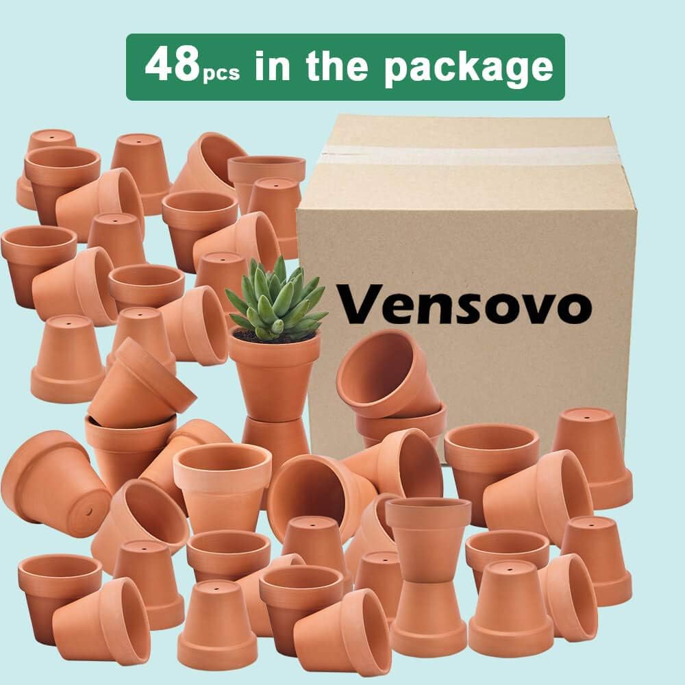 48 Pcs Tiny Terracotta Pots - 2 inch Small Mini Clay Pots with Drainage Holes Flower Nursery Terra Cotta Pots for Indoor/Outdoor Succulent Plants, Crafts, Wedding Favor