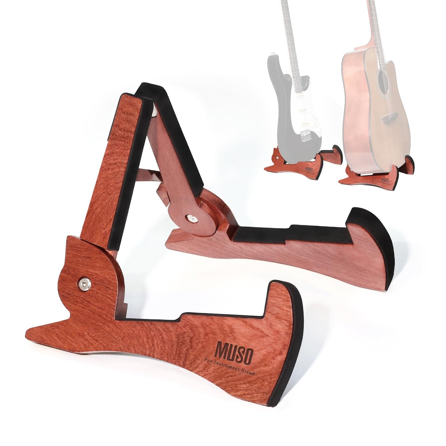 MUSO Folded Guitar Stand, Natural Wood, Rabbit-Shape, Lightweight and Portable, For Guitar, Bass,Ukulele, Banjo,Cello, Viola,Violin and Mandolin (Rose Wood)