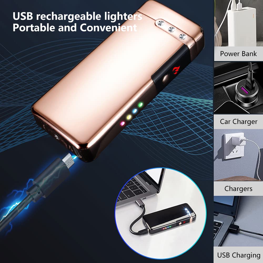 RSBYE Electric Lighter USB Rechargeable Windproof Flame Plasma Lighters with LED Battery Indicator for Indoor Outdoor (Rose Gold)