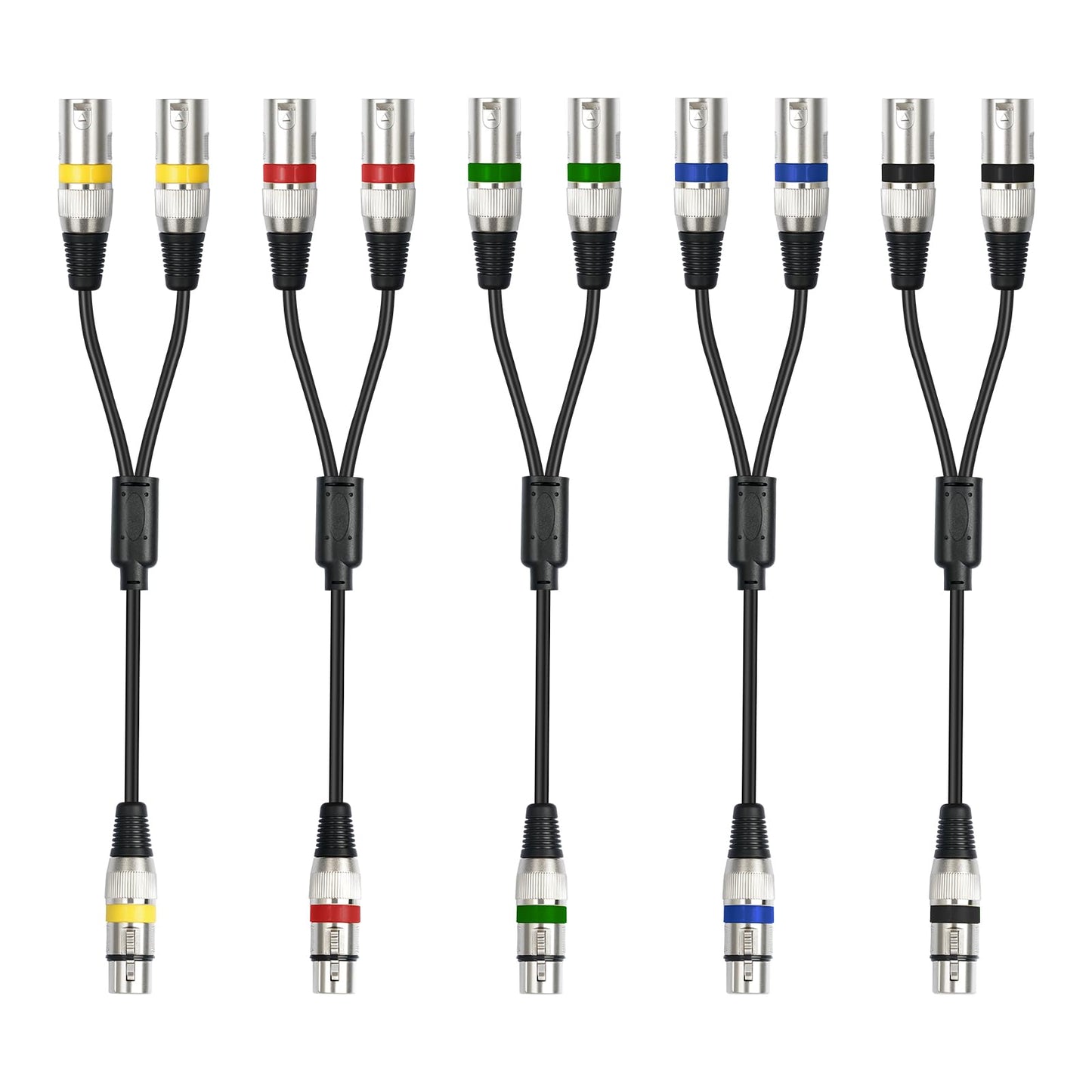 HUALEU 5Pack 5 Color 1.5FT XLR Female to Dual XLR Male Y Splitter Cable, Female XLR to 2 Male XLR Y Cable,XLR Splitter 1 Female to 2 Male for Micphone Mixer