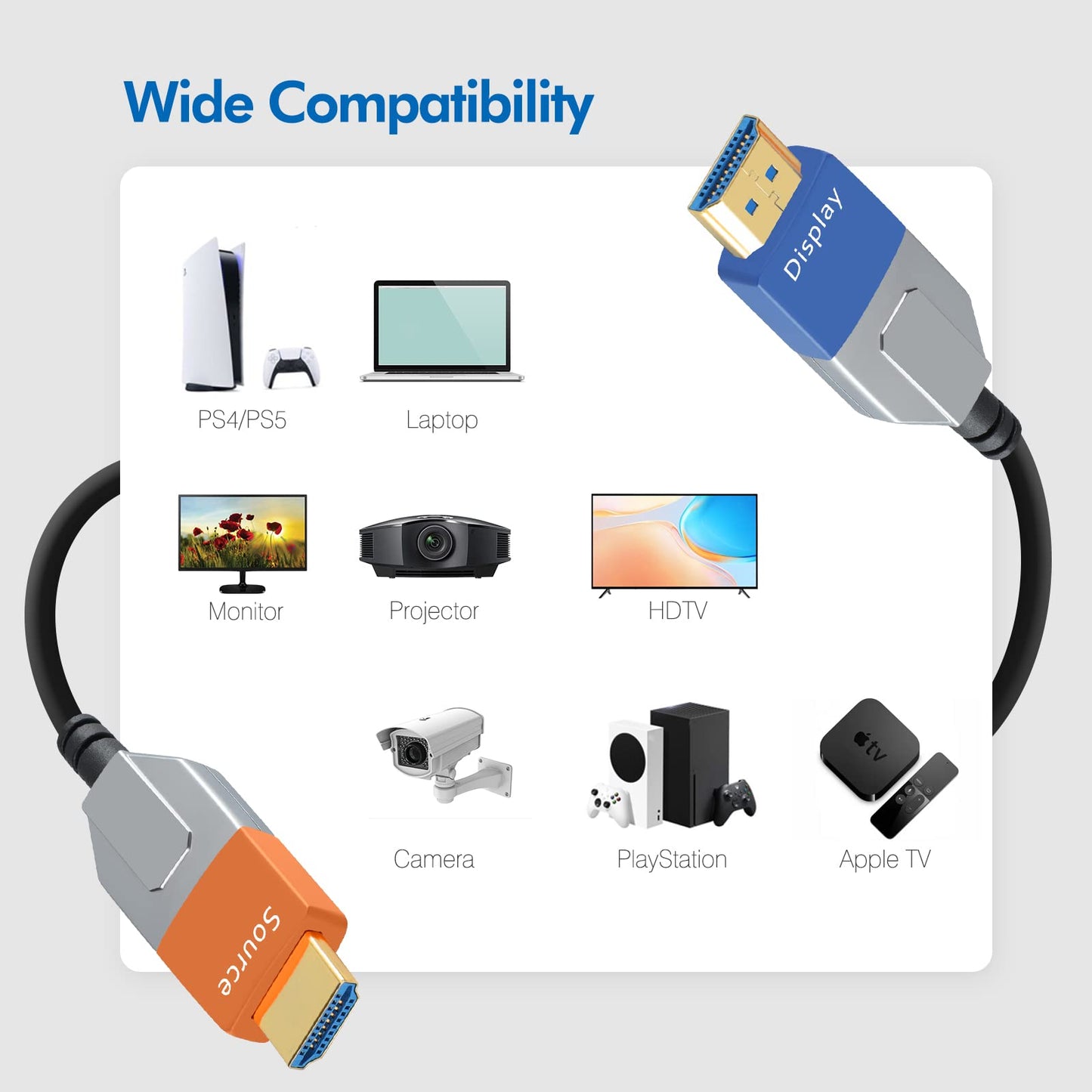 8K 4K Long HDMI Cable 50ft,Fiber Optic HDMI 2.1 Cable 48Gbps Ultra High Speed Support 8K 60hz 4K 120hz HDR eARC CL3 in Wall Rated Compatible for PS5,Xbox,PC,Projector,Monitor,HDTV,Apple Roku TV Box