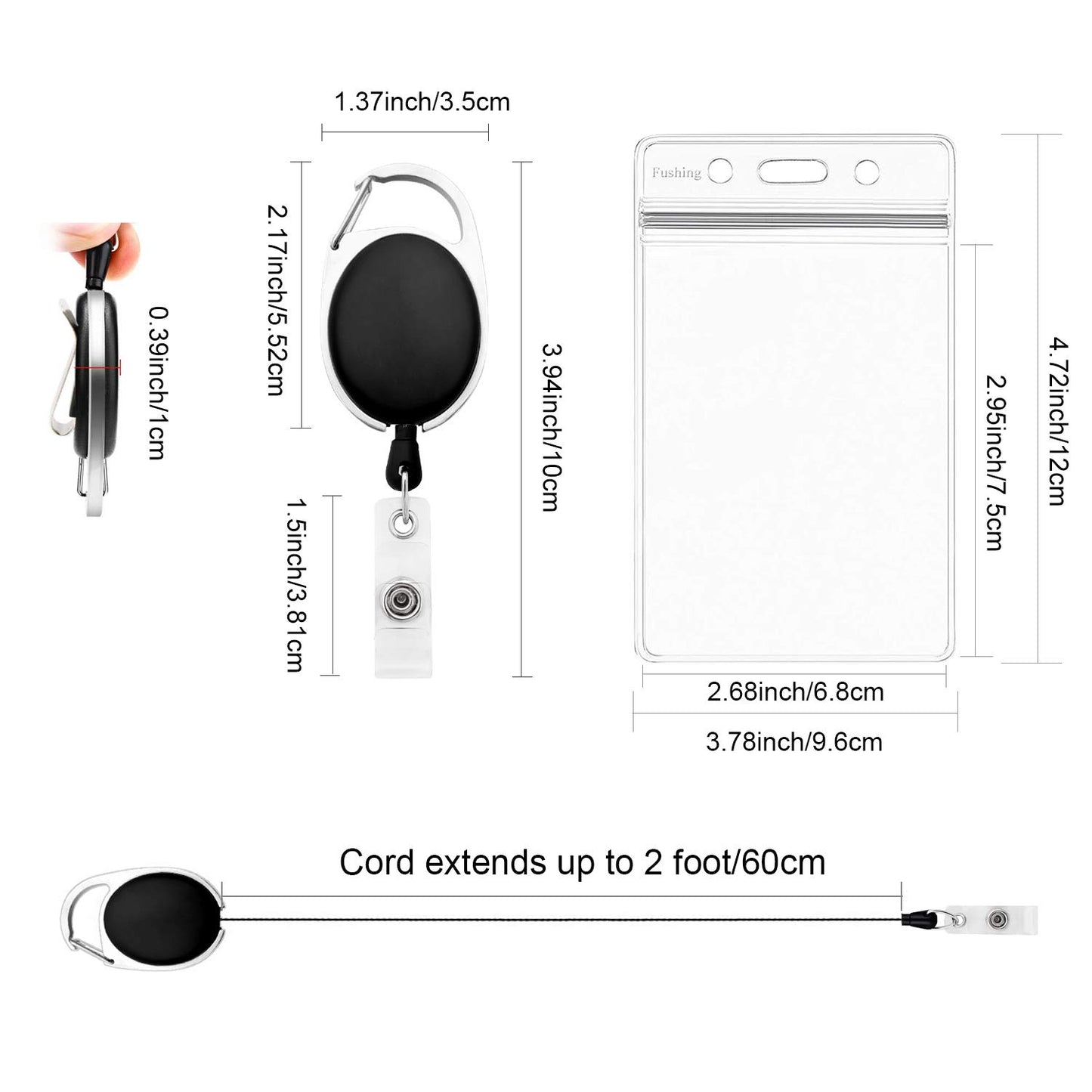 Fushing 20 Pack Retractable Badge Holders, Heavy Duty Double ID Card Badge Holder Clear Vertical PVC with Waterproof Type Resealable Zip, Single Layer Thickness 0.4mm