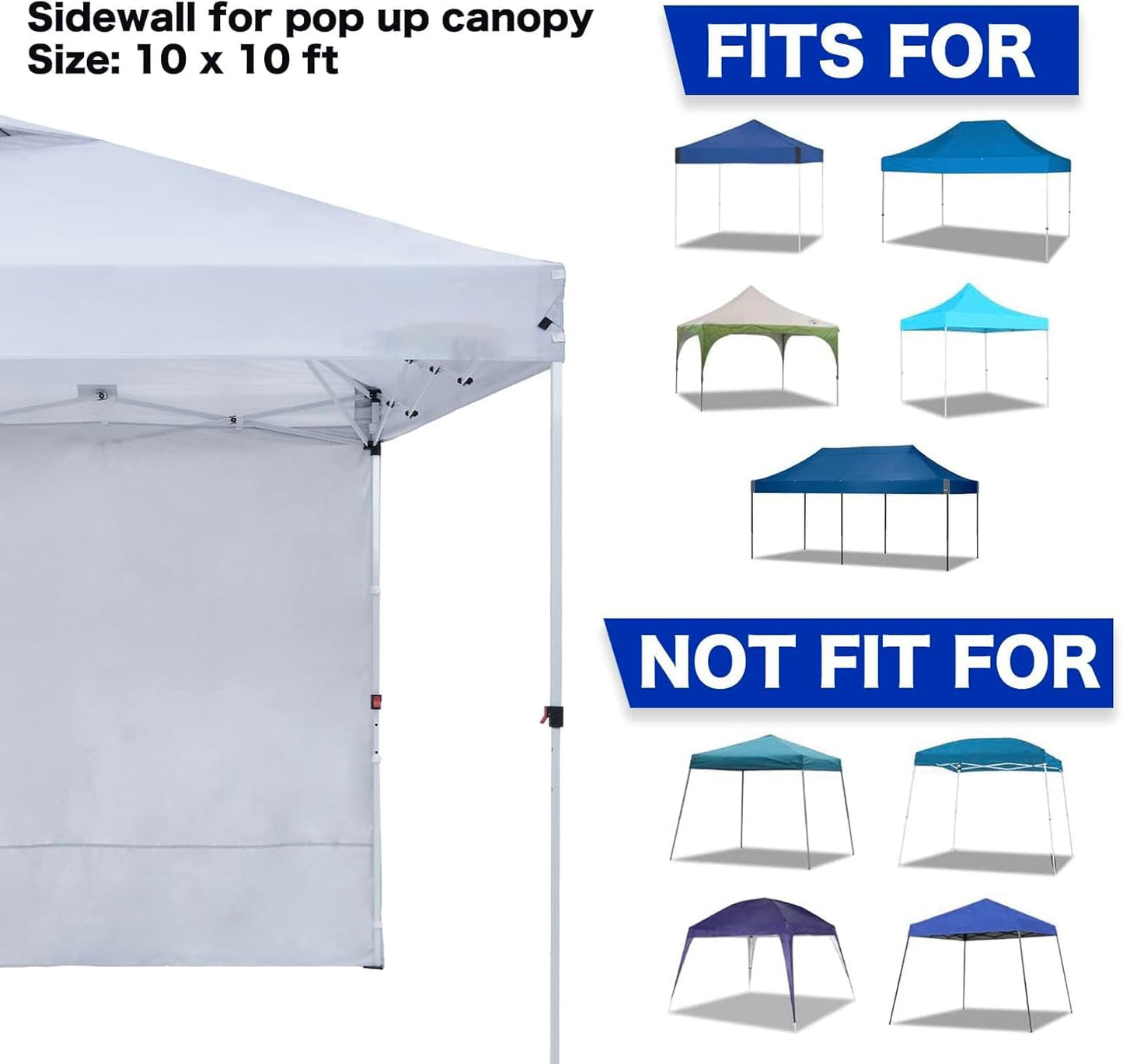 Canopy Sidewalls 10 x 10 ft, 3PCS Sunwalls with 210D Oxford Cloth, UV Protection and Waterproof, Suits Pop-up Tent/Instant Canopy/Commercial Canopy, White Sidewall Only (Blue/White)