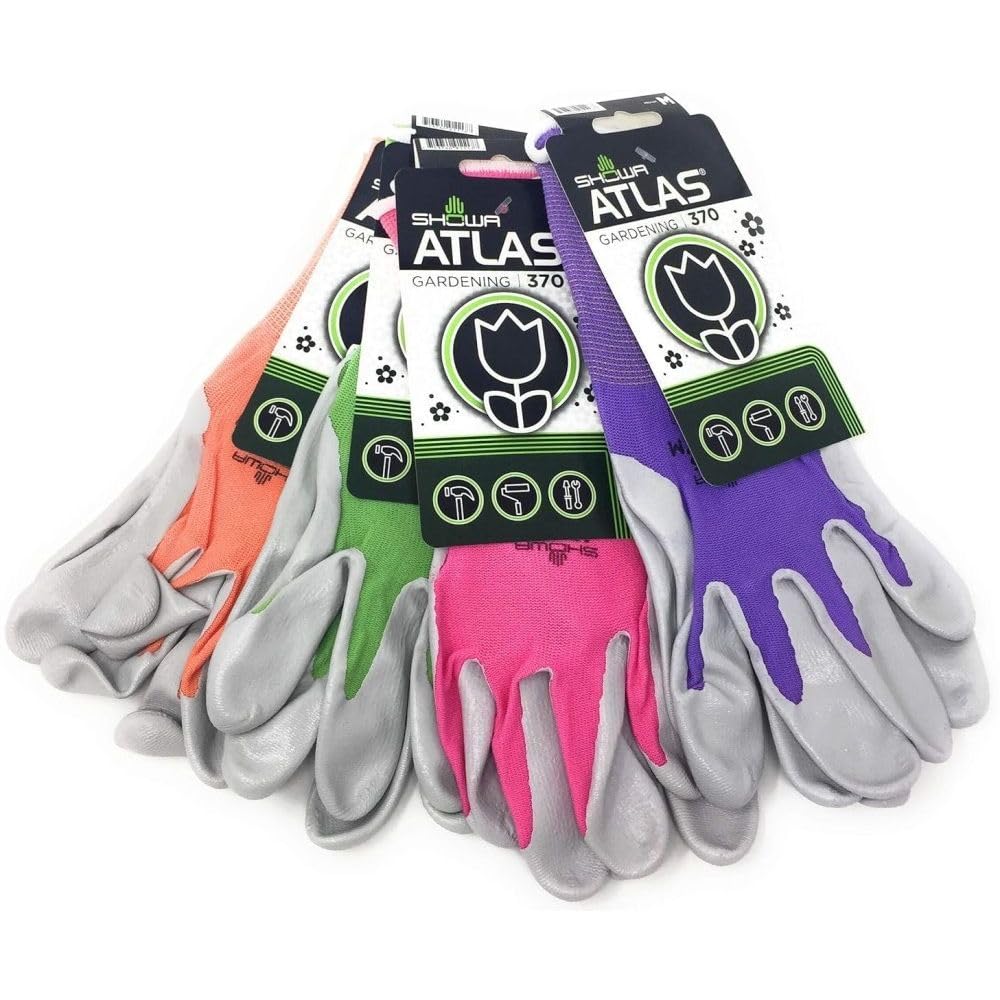 12 Pack Atlas Glove NT370 Atlas Nitrile Garden Gloves - Medium (Assorted Colors)