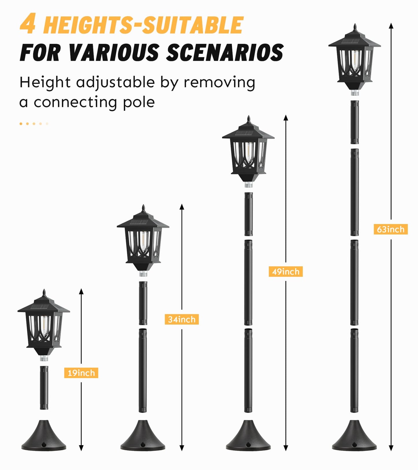 63" Solar Lamp Post Light 2 Pack, Solar Light Posts for Outside Waterproof, Outdoor Lamps for Patio, Backyard, Front Porch Decor, Warm White, Replaceable Bulb