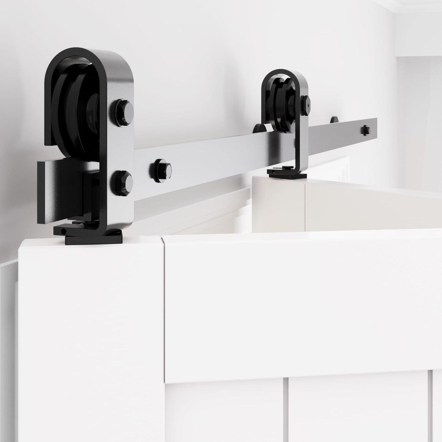 WINSOON Bi-Folding Barn Door Hardware Kit for Sliding Closet Door, Black Folding Barn Doors Track Roller Kit, Straight Design, Smoothly Quietly (Doors not Included) (48" Track for Two 22" Doors)