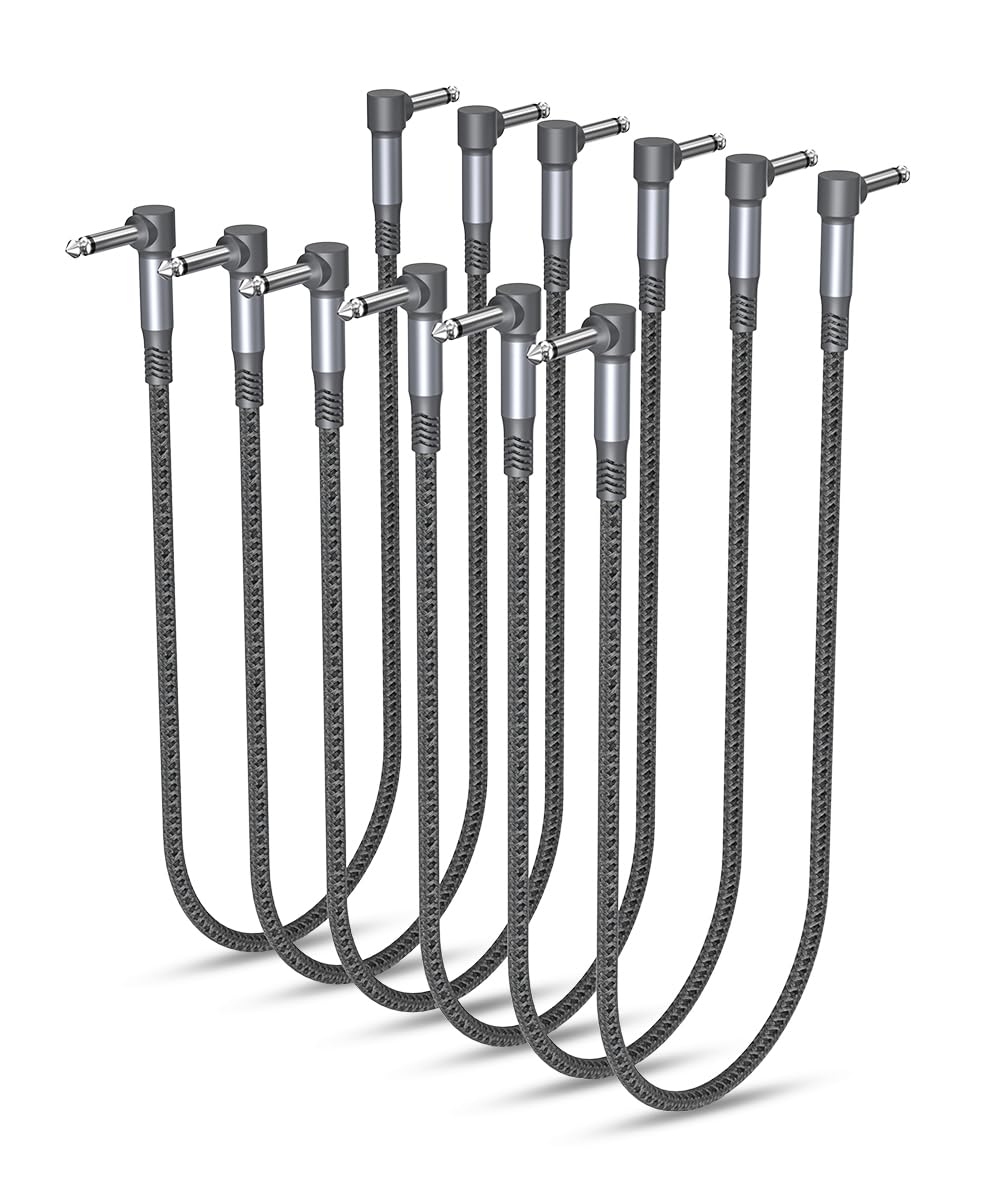 Elebase Guitar Patch Cables 24Inch 6-Pack,6.35MM Effects Pedal Board Cord,1/4 Right-Angle Nylon Braided Instrument Audio Cable,Pedalboard Connector TS Copper Wire for Amp/Amplifier,Mixer,Electric Bass