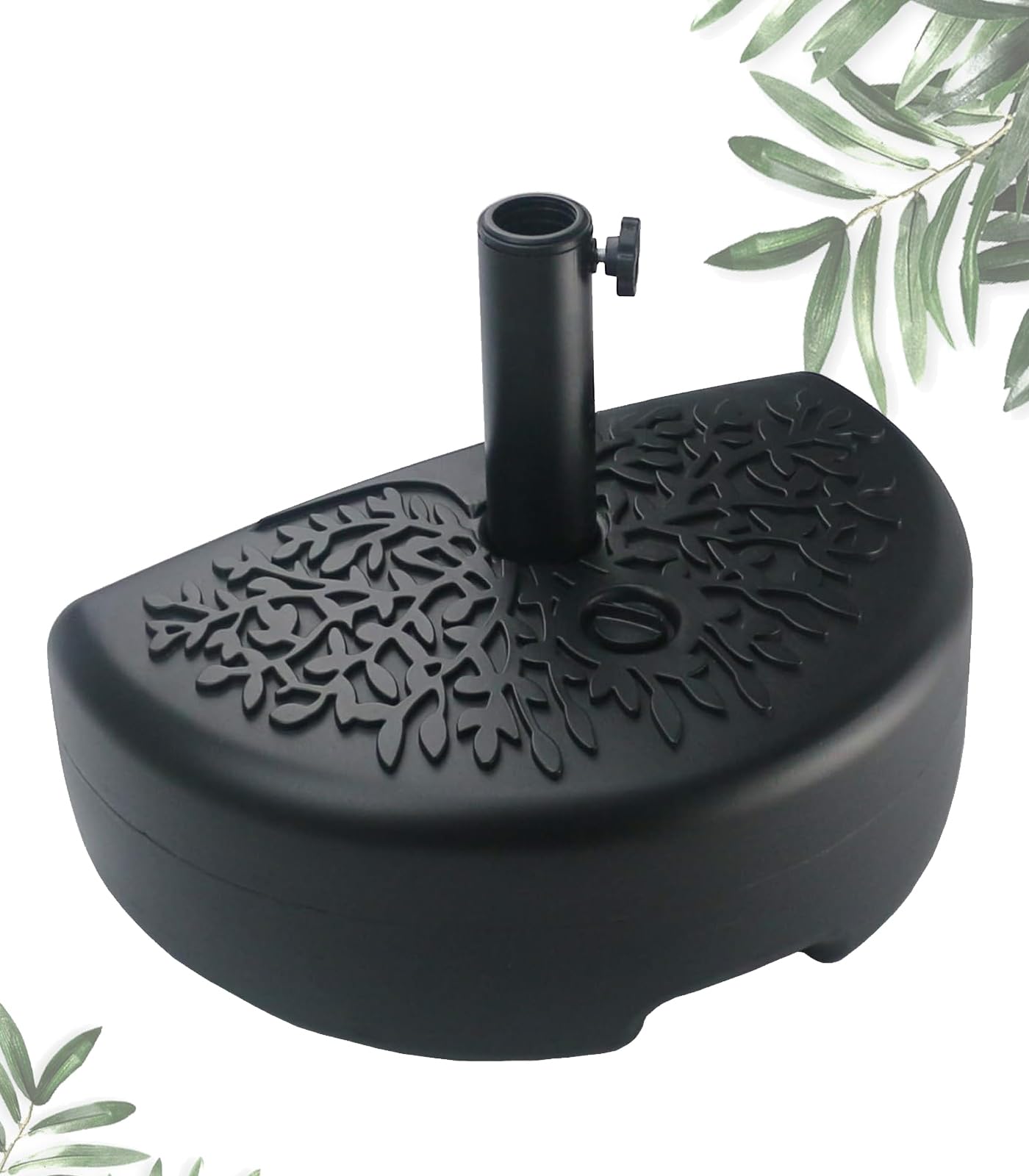 SONGBATE 73 lbs Half Round Heavy Duty Base Stand, Water Fillable Half Moon Shaped Umbrella Base Weight for Patio Outdoor Half Umbrella, Black