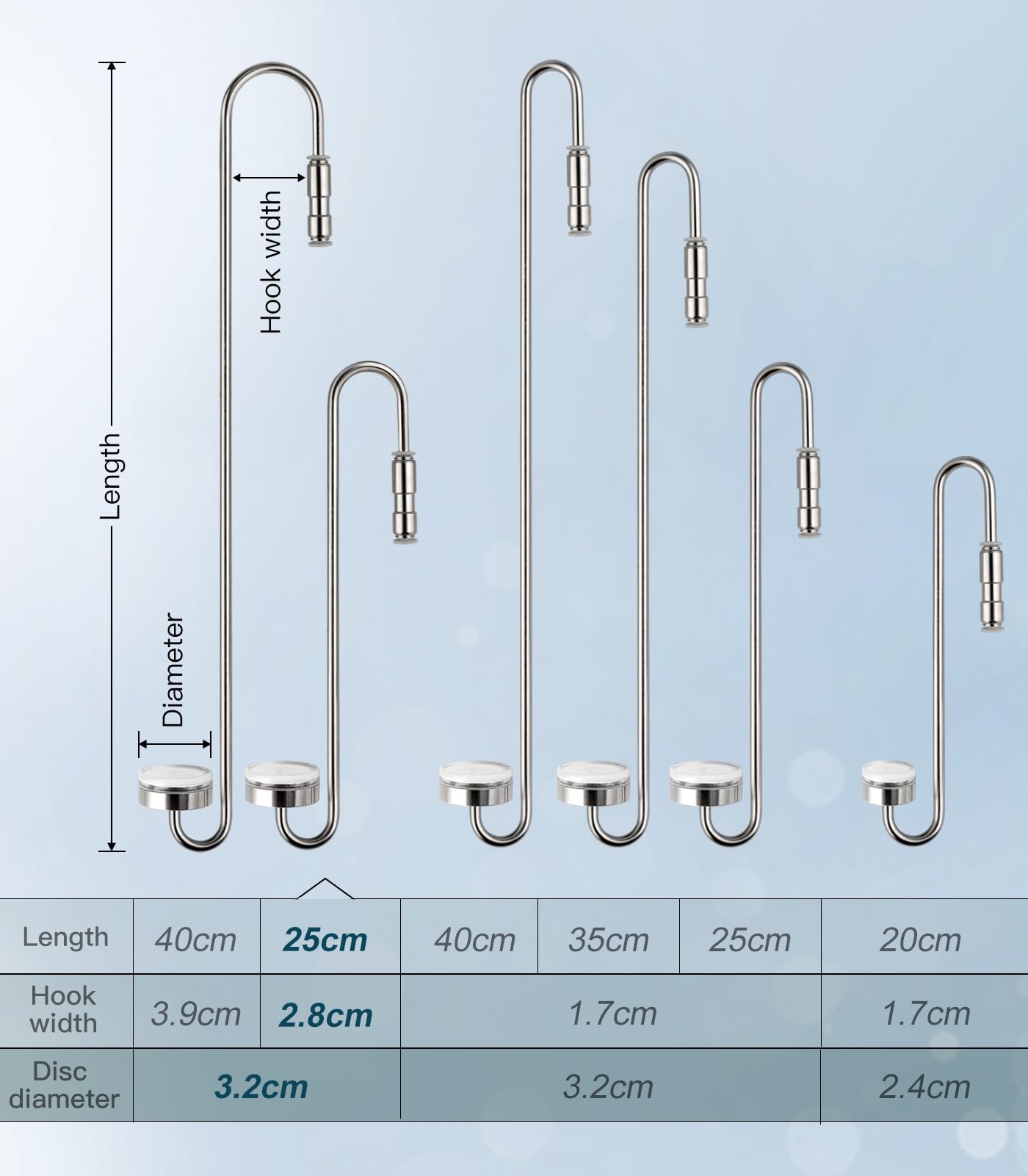 Clscea Aquarium Stainless Steel CO2 Diffuser Widen Hook, DCW300-25