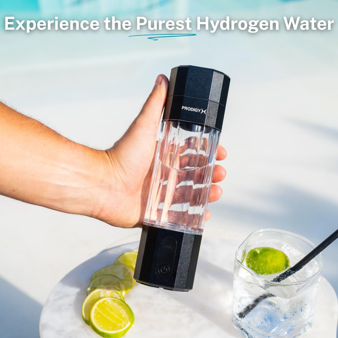 PRODIGY X Hydrogen Water Bottle - Up to 5.8PPM Potency - 210ML for Fast Consumption - Portable Hydrogen Generator - Thick Bottle - Water Molecular Ionizer - Premium Bottle AUS Owned (Black)