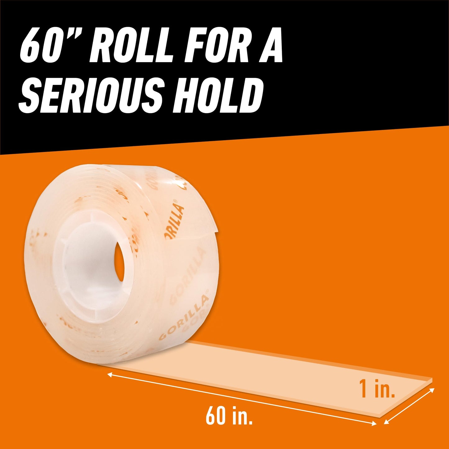 Gorilla Tough & Clear Double Sided Mounting Tape, Hanging, Instant 15lb Strong Hold, Permanent Bond, Weatherproof, 1 in x 60 in, Clear, (Pack of 2), (Packaging May Vary)