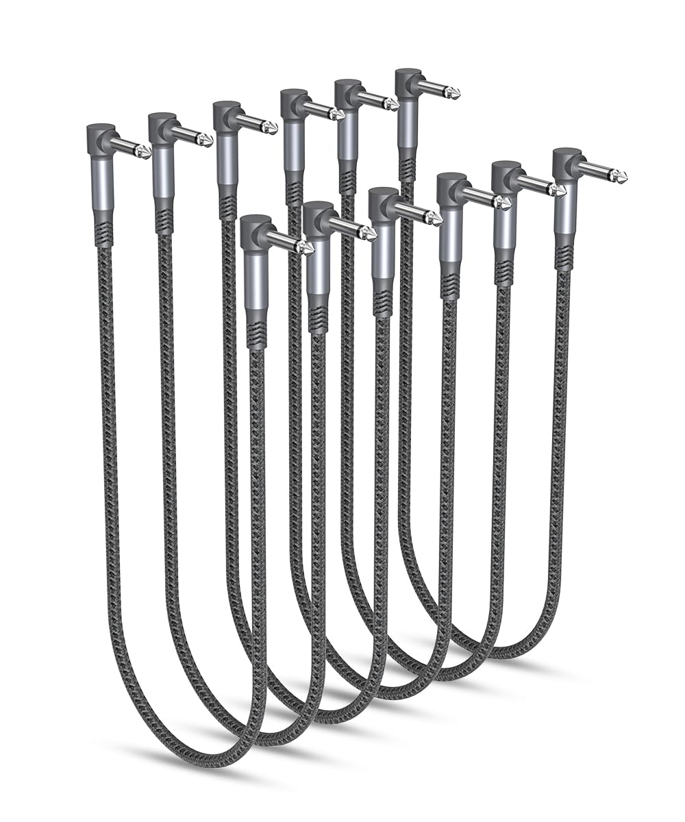 Ruxely Guitar Patch Cables 24-Inch 6-Pack,6.35MM Effects Pedal Board Cord,Nylon Braided 1/4 Right-Angle Instrument Audio Cable,Pedalboard Connector TS Copper Wire for Amp/Amplifier,Mixer,Electric Bass