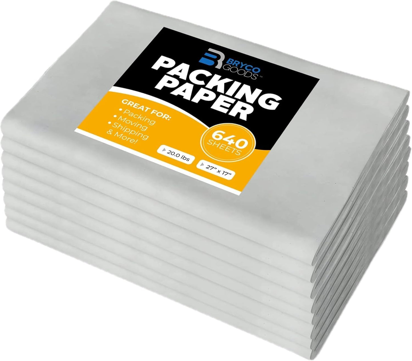 Bryco Goods Newsprint Packing Paper Sheets for Moving - 20lb - 640 Sheets of Newspaper Paper - Wrapping and Protecting Fragile Items, Box Filler, Shipping Supplies - 27" x 17" - Made in the USA