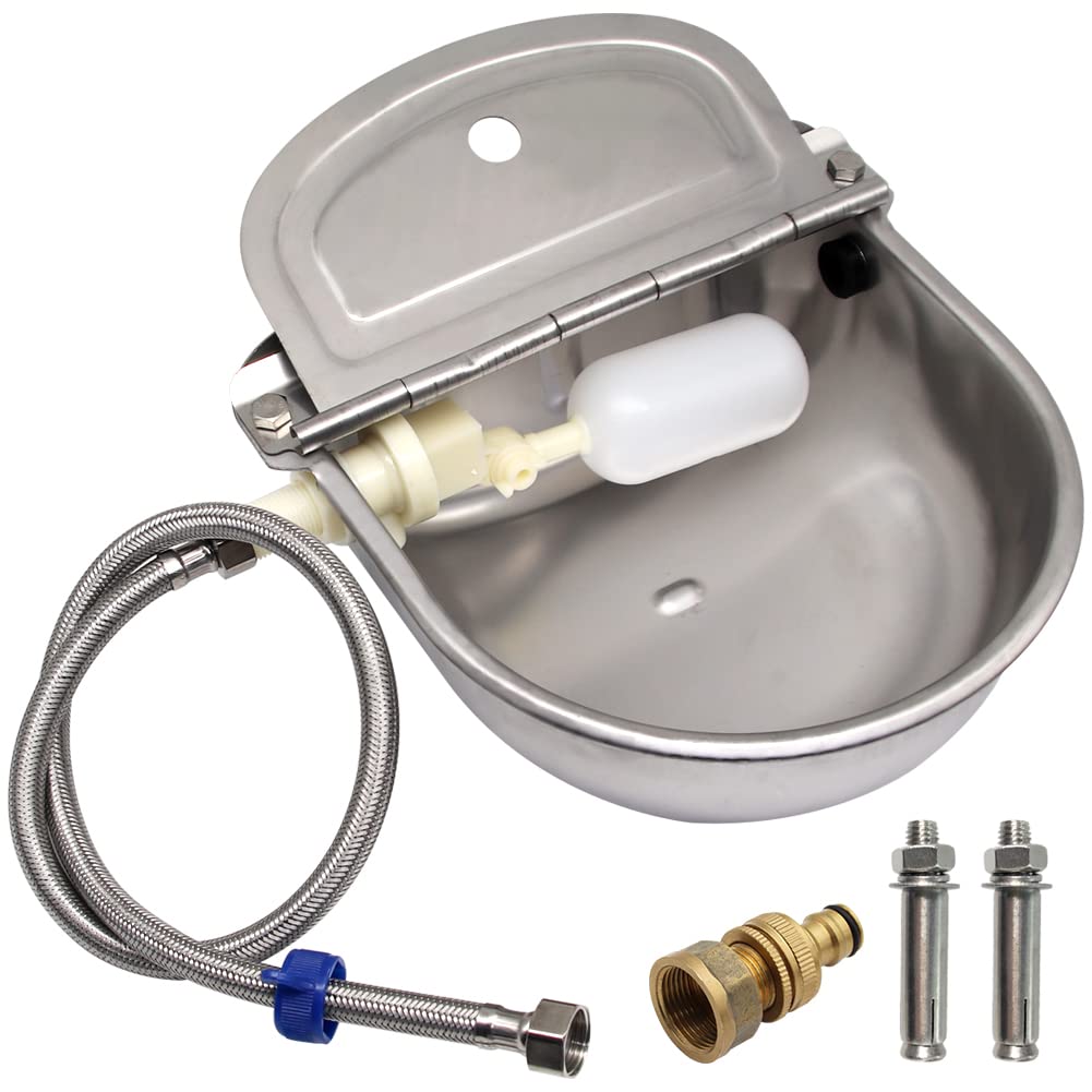 Lucky Farm Automatic Cattle Waterer Horse Sheep Goat Pig Dog Water Trough 4 in1 Livestock Watering Equipment (Water Bowl& Pipe &Adaptor &Mounting Screws)