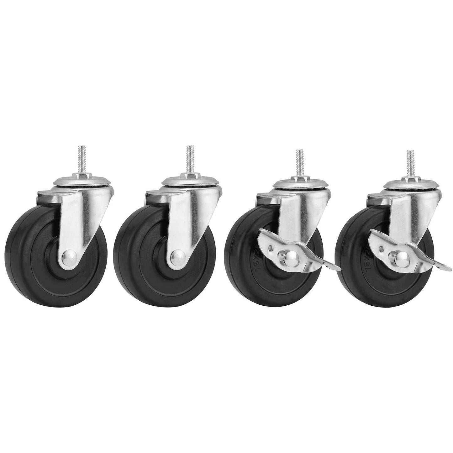 Hlyluoyi 3 Inch Casters Set of 4, Wheels for Shelves, Heavy Duty Wire Shelving Casters,1/4-20x1Threaded Stem Casters Compatible for 3/4 Shelf Pole of Metal Shelving,Wire Shelf,Shelving Unit,Wire Rack
