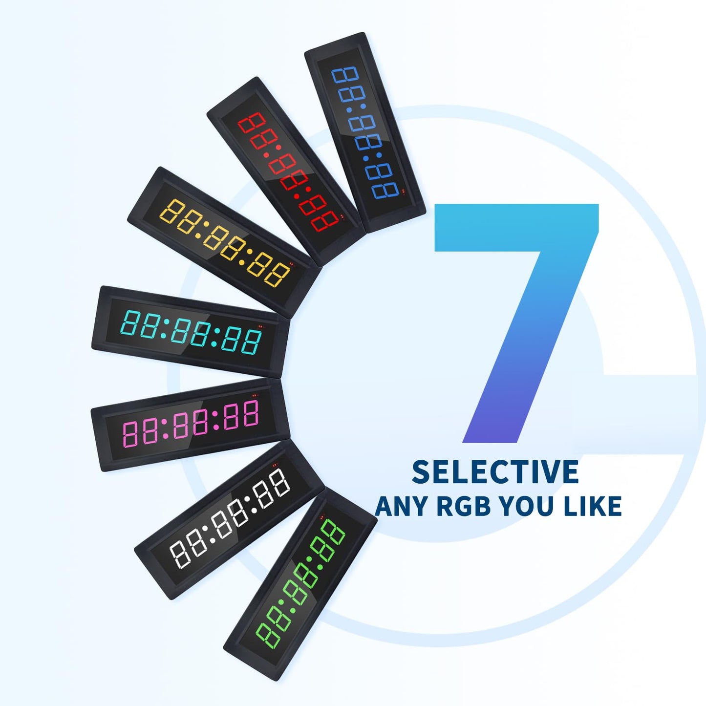 GAN XIN Gym Timer Clock with Remote Control & Push Button,7 RGB Color, Programmable Interval Timer, Countdown/Up Stopwatch,Wall Clock for Home Gym Garage,Portable Training Accessories(Plug-in)