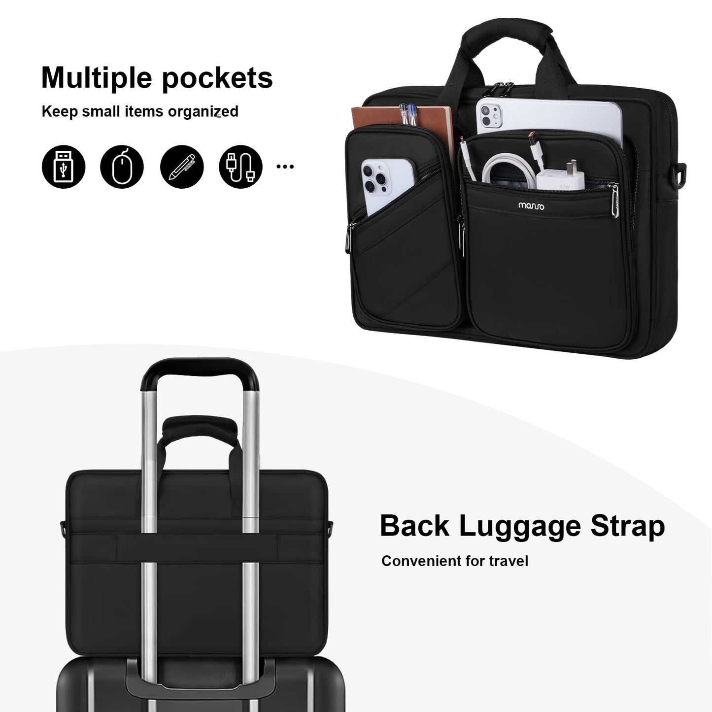MOSISO Laptop Bag for Men 15.6 inch, 15-16 inch Computer Bags Compatible with MacBook Pro 16 inch/Air 15 inch, HP Dell Lenovo Acer Asus Notebook, Laptop Briefcase Messenger Bags with 4 Pockets, Black