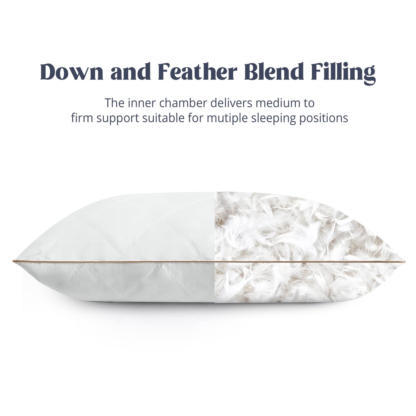 Puredown® Goose Feathers and Down Pillow with Diamond Quilting Breathable Downproof Cover, Pack of 2, King Size