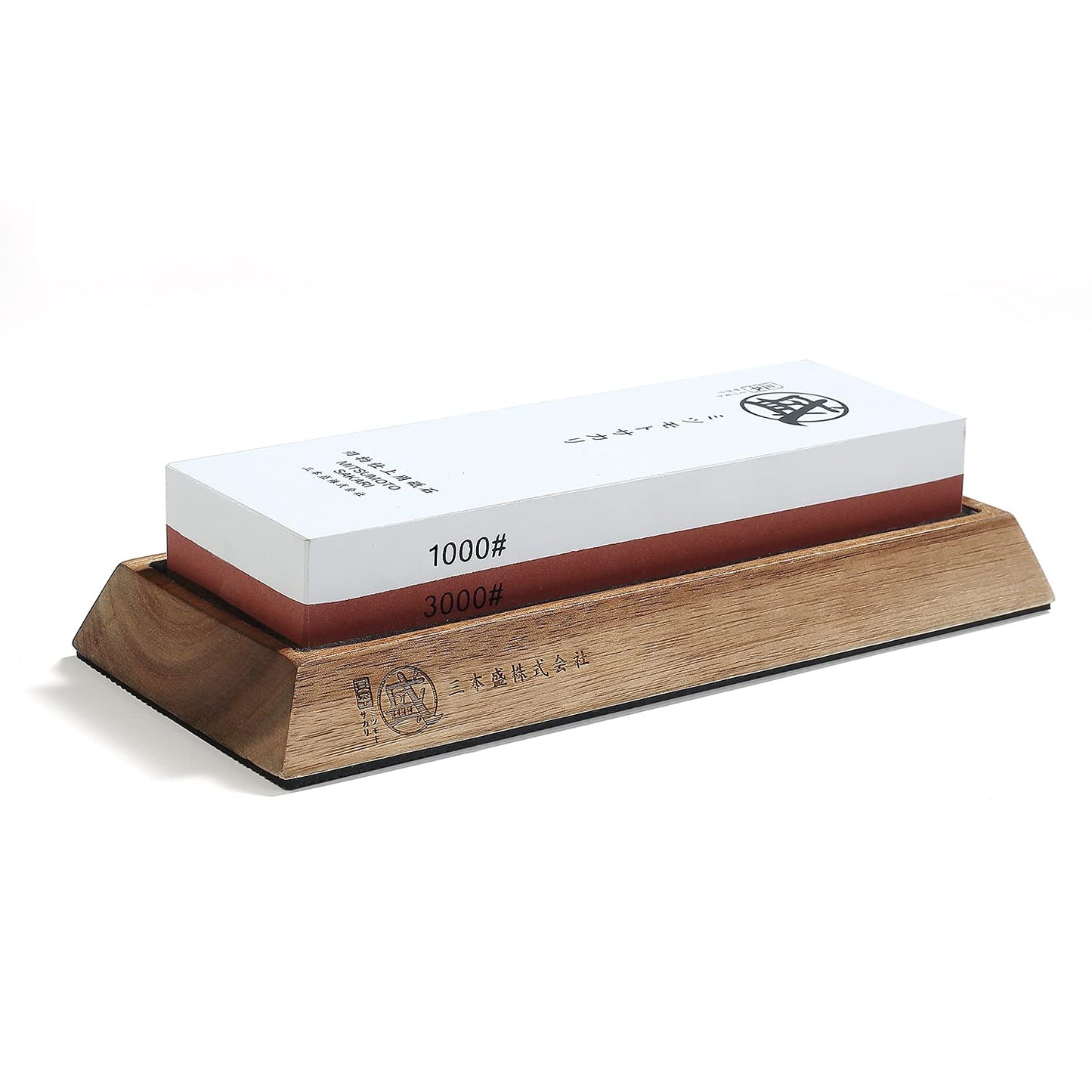 MITSUMOTO SAKARI Japanese Whetstone, Professional Kitchen 1000/3000 Grit 2-Side Sharpener, Knife Sharpening Stone with Non-Slip Wooden Base, Water Stone for Chef Knife, Santoku, Sushi Knife