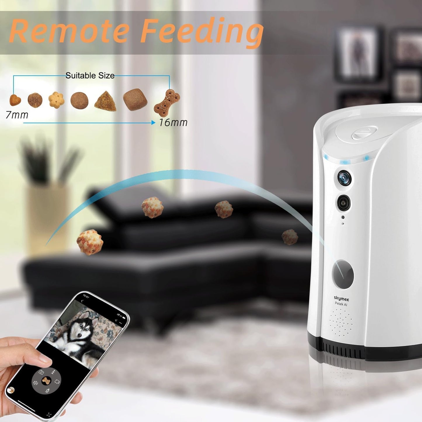 SKYMEE Dog Camera Treat Dispenser,WiFi Full HD Pet Camera with Two-Way Audio and Night Vision,Compatible with Alexa(White)