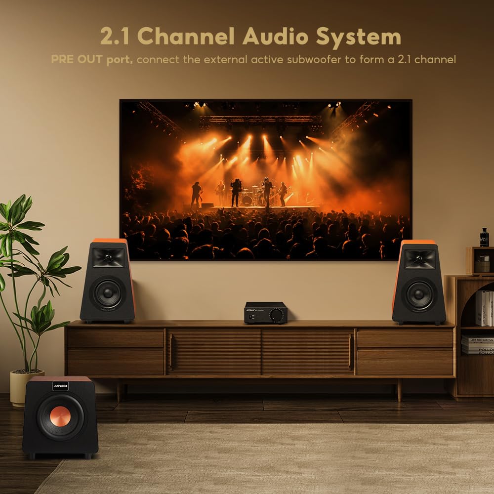 AIYIMA A07 Premium TPA3255 Power Amplifier 300Wx2 HiFi Class D Audio Amp Mini 2 Channel Stereo Amplifier for Passive Speaker Desktop Bookshelf Home Theater System with DC 32V Power Adapter