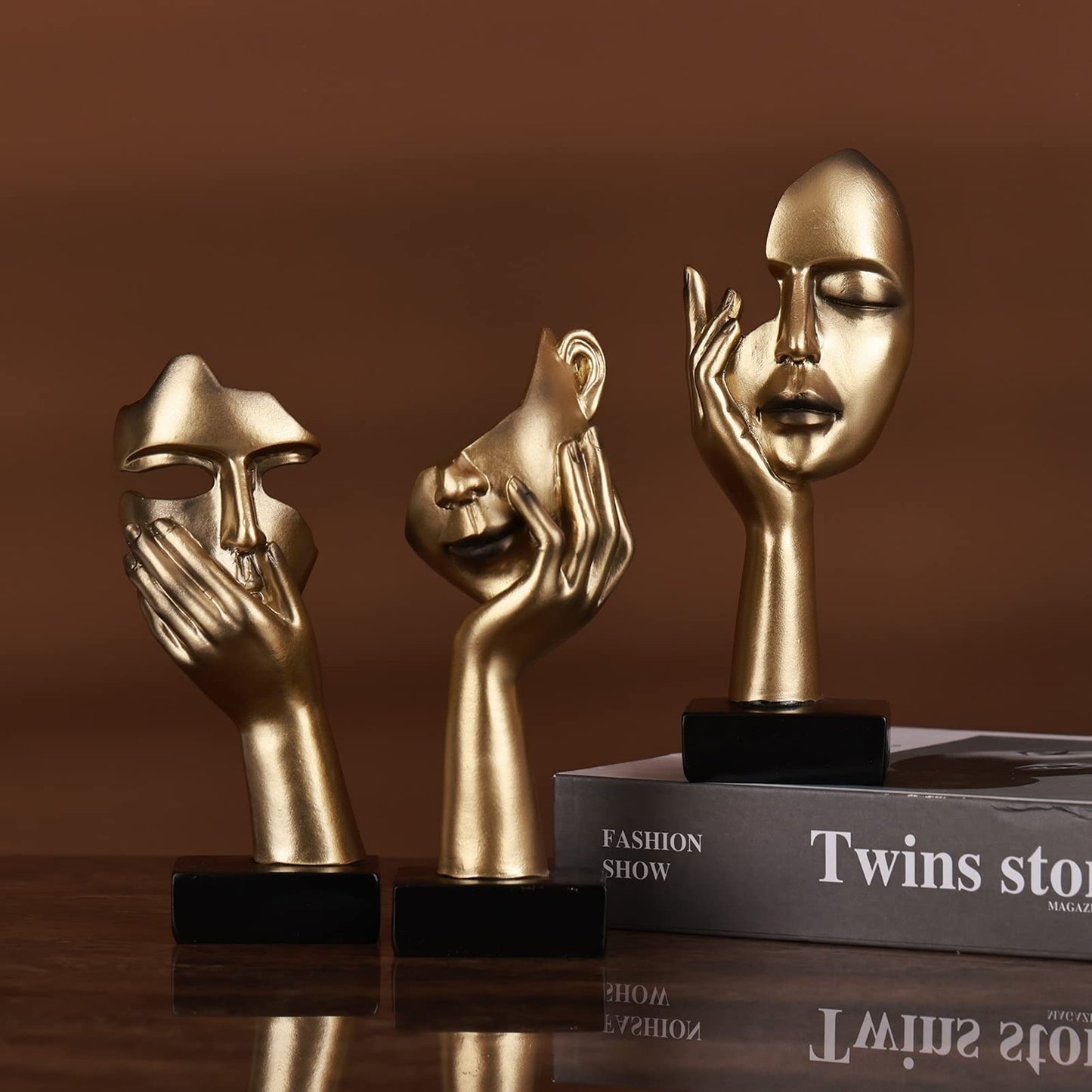 oliruim 3 Pcs Thinker Small Statue Set - Black Gold Abstract Art Figurines Home Living Room Aesthetic Decor Floating Shelf Coffee Table Office Desk Bathroom Counter Decor (3 PCS Gold)
