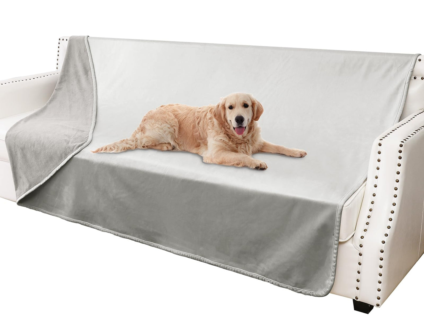 Tuffeel 100% Waterproof Dog Blanket, Soft Leak Proof Pet Couch Throw for Sofa, Bed Furniture Protector Covers from Dogs Puppys Washable(68"x82", Light Grey+Dark Grey)