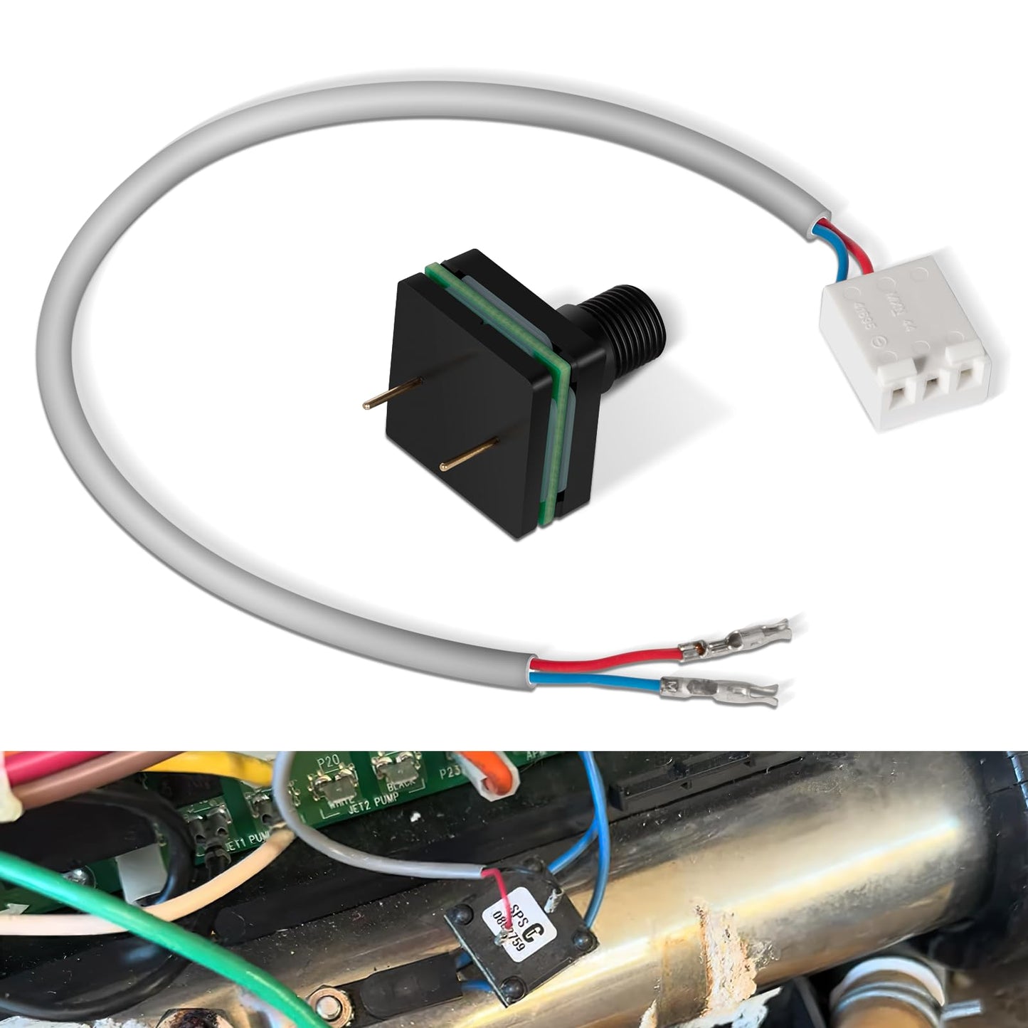 73995 Hot Tub Pressure Switch for Most Watkins Caldera, Hot Spot, Solona Hot Tub Models from 2006, with 24 cm 2-Wire 3-Pin Connector Cable
