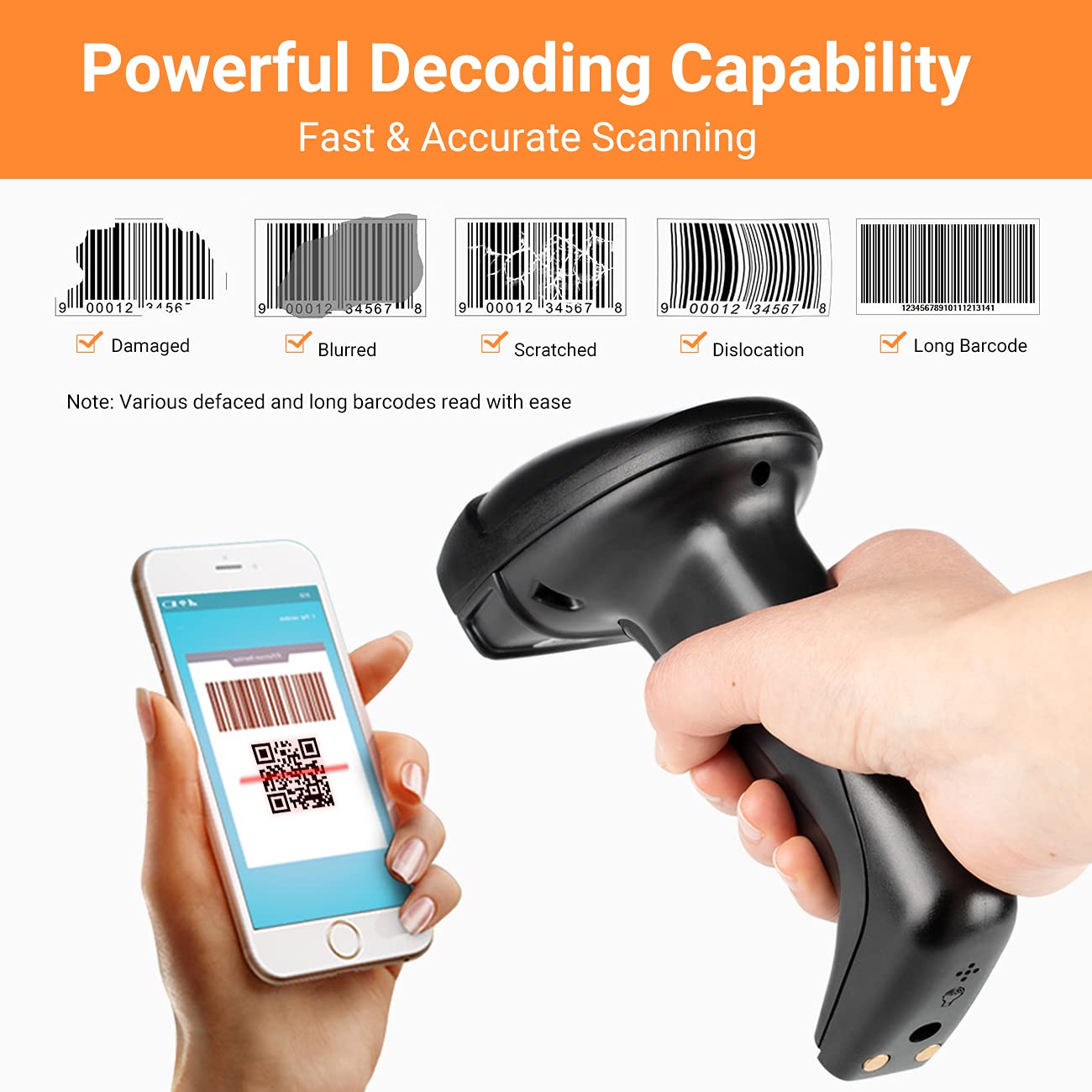 Tera 1D 2D QR Wireless Barcode Scanner with USB Charging Cradle Base Handheld Bar Code Reader Scanners Automatic Sensing Fast Precise Scanner for Small Business Supermarket Warehouse Library HW0005