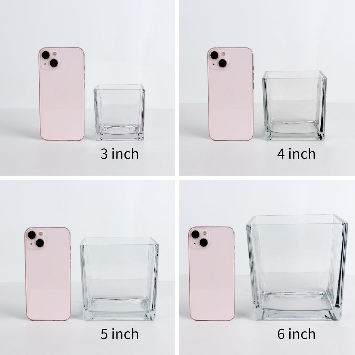 Comrzor Set of 6 Square Glass Vases 5" x5" x 5", Clear Flower Vases for Centerpieces, Candle Holder for Wedding Party Events, Home Décor