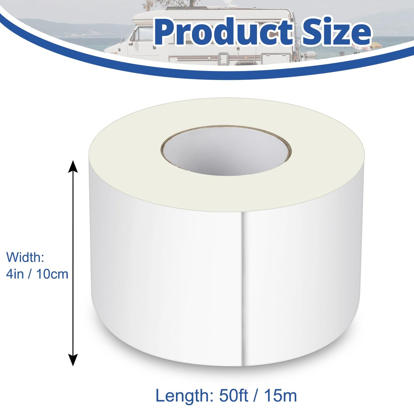 RV Roof Tape White, 4 Inch X 50 Feet RV Repair Sealant Tape, Stop Camper Roof Leaks, UV-Resistant, Weatherproof for Camper, Truck, Trailer, Boat