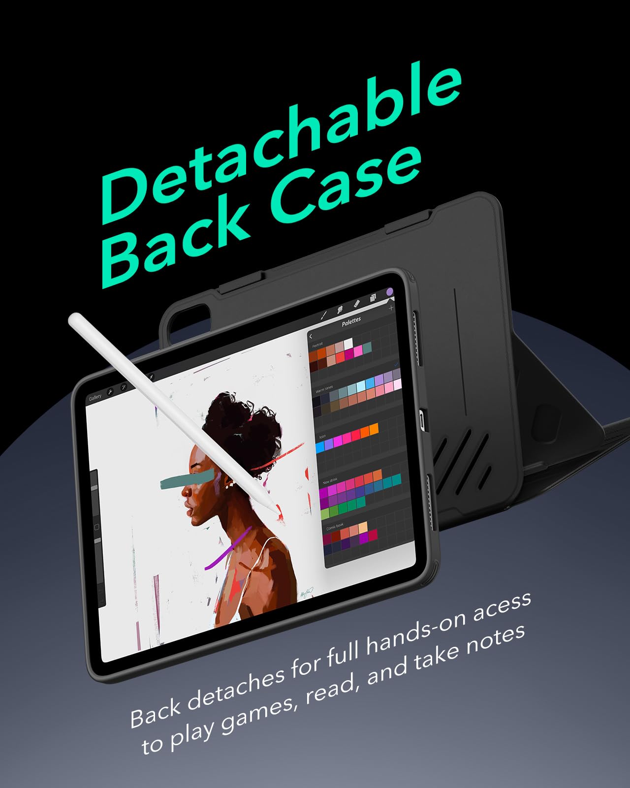ESR for iPad Air 13 Inch Case M3/M2 (2025/2024), Removable Magnetic Cover, Adjustable Portrait/Landscape Stand with Raised Screen View, 9 Standing Angles, Shift Series, Black