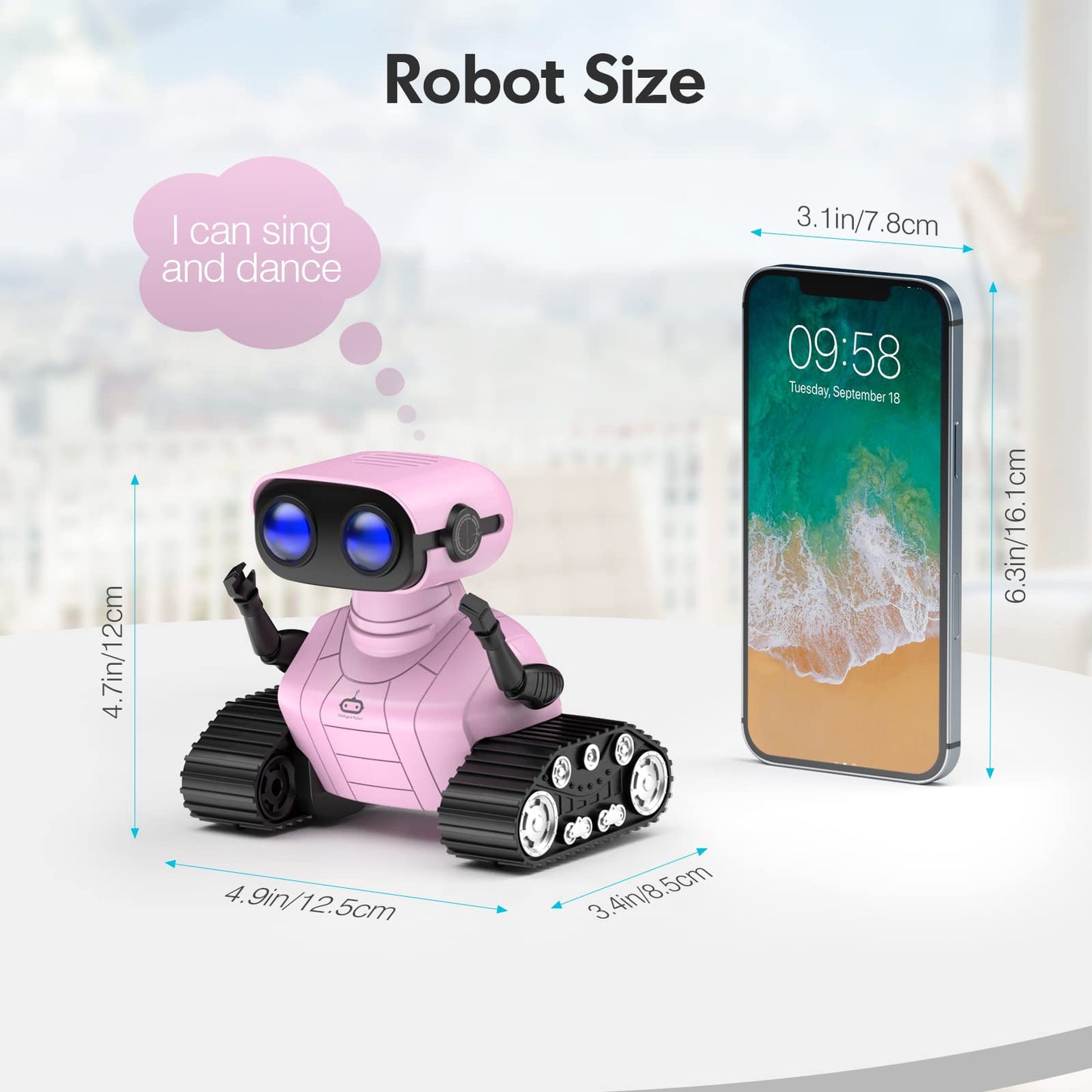 ALLCELE Girls Robot Toy, Rechargeable RC Robots for Kid, Remote Control Toy with Music and LED Eyes, Gift for Children Age 3 Years and Up - Pink