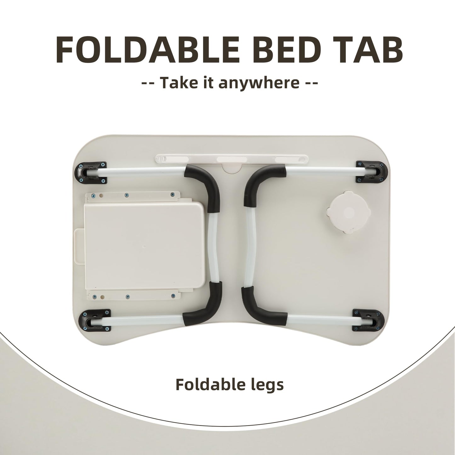 EAQ Laptop Bed Desk,Bed Table Portable Foldable Laptop Bed Tray Table with Cup Holder/Storage Drawer/Bookshelf Board for Bed/Couch/Sofa Working, Reading (White)