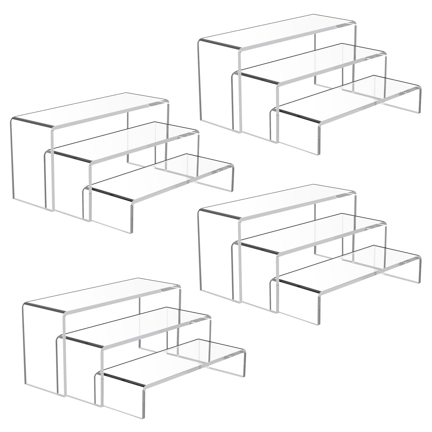 Goabroa 12 Pcs Clear Risers Display Stands, 3 Tiers 4mm Thick Transparent Display Risers Ideal for Collectibles Stand, Party Cake Dessert Holder, Floating Visual Display Shelves