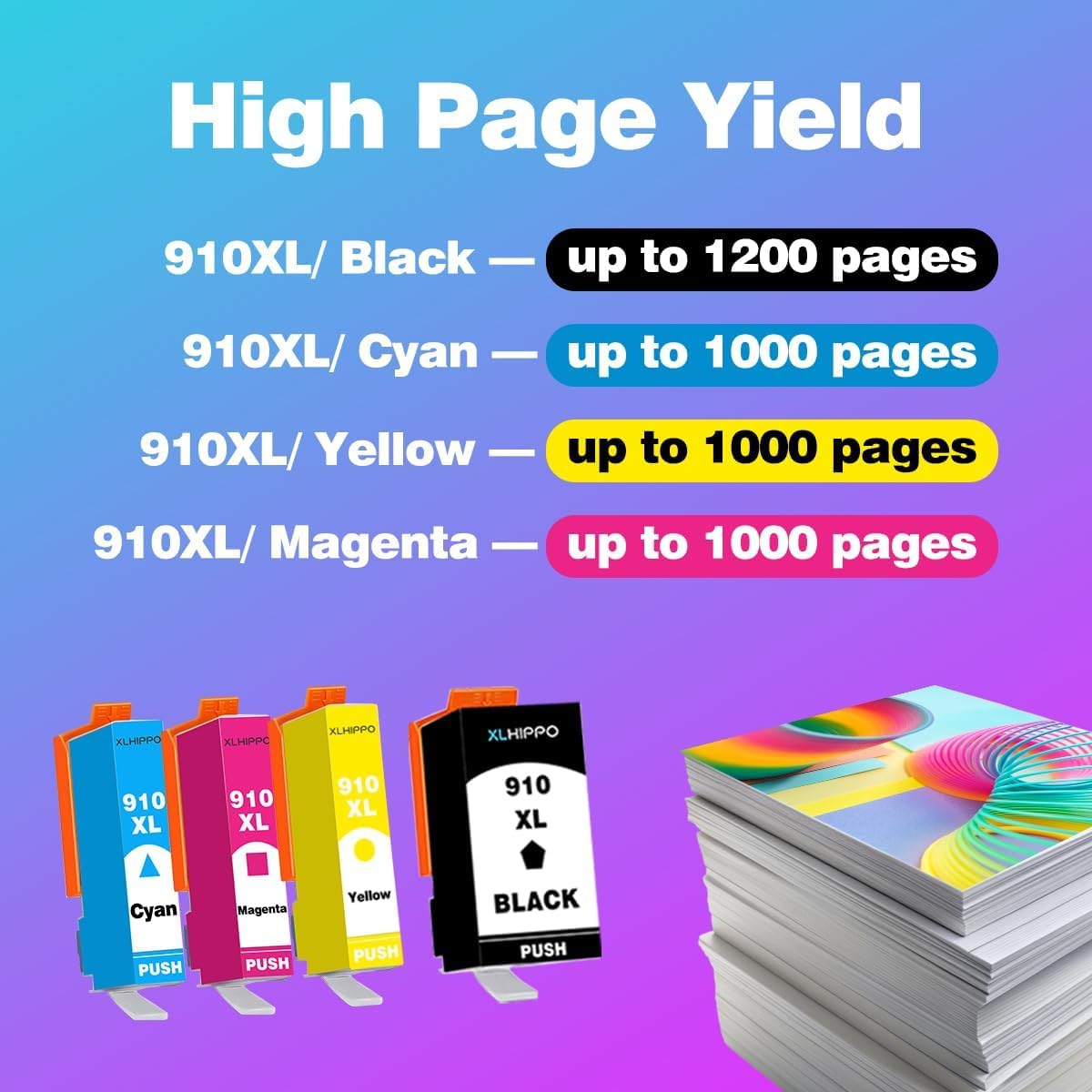 910XL Ink Cartridges for HP Printers 8015e 8025e 8010 8020 Series Replacement for HP Ink 910 XL Work with Office Jet 8022e OfficeJet Pro 8028e 8035e 8010e 8025 8035 8028 (Black and Color 4 Pack)