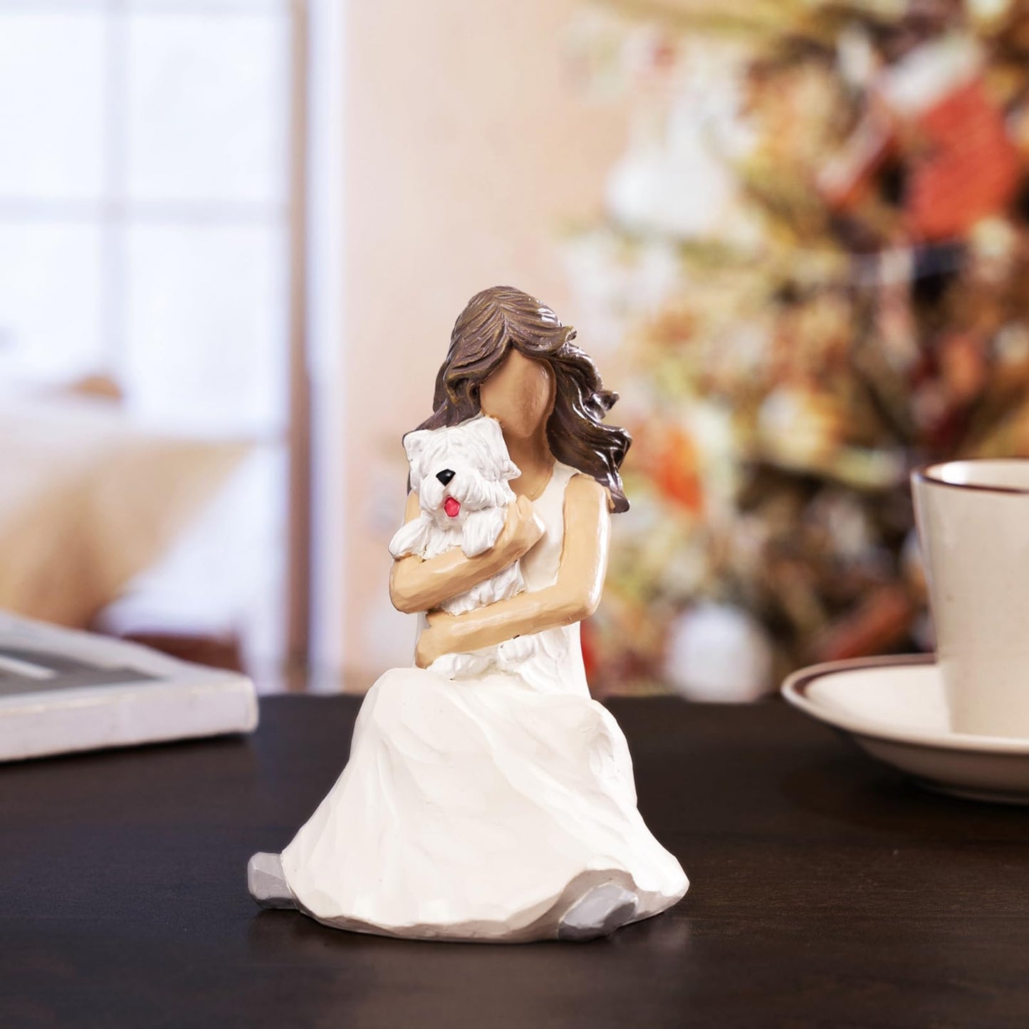 BUTILIVEEN Woman with Dog Figurines, Resin Angel Dog Figurine for Dog Lovers, Sympathy Dog Memorial, Pet Loss Gifts, Westie Gifts for Women, Friends