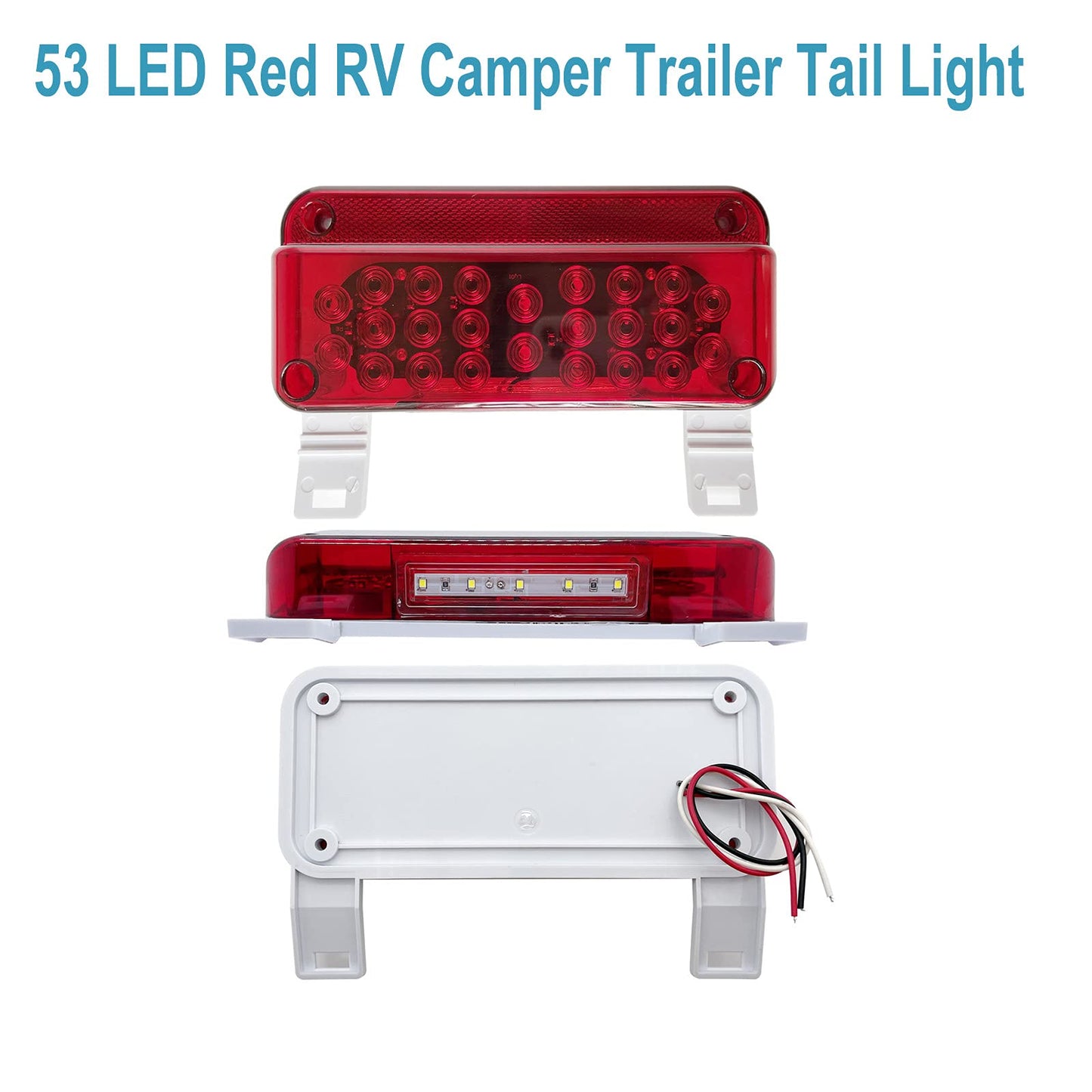 53 LED RED RV Camper Tail Light RV Replacement Brake Stop Turn RV Exterior Light Trailer Light With Red Reflex Surface Mount White Base Brackets Holder Lights For Campers
