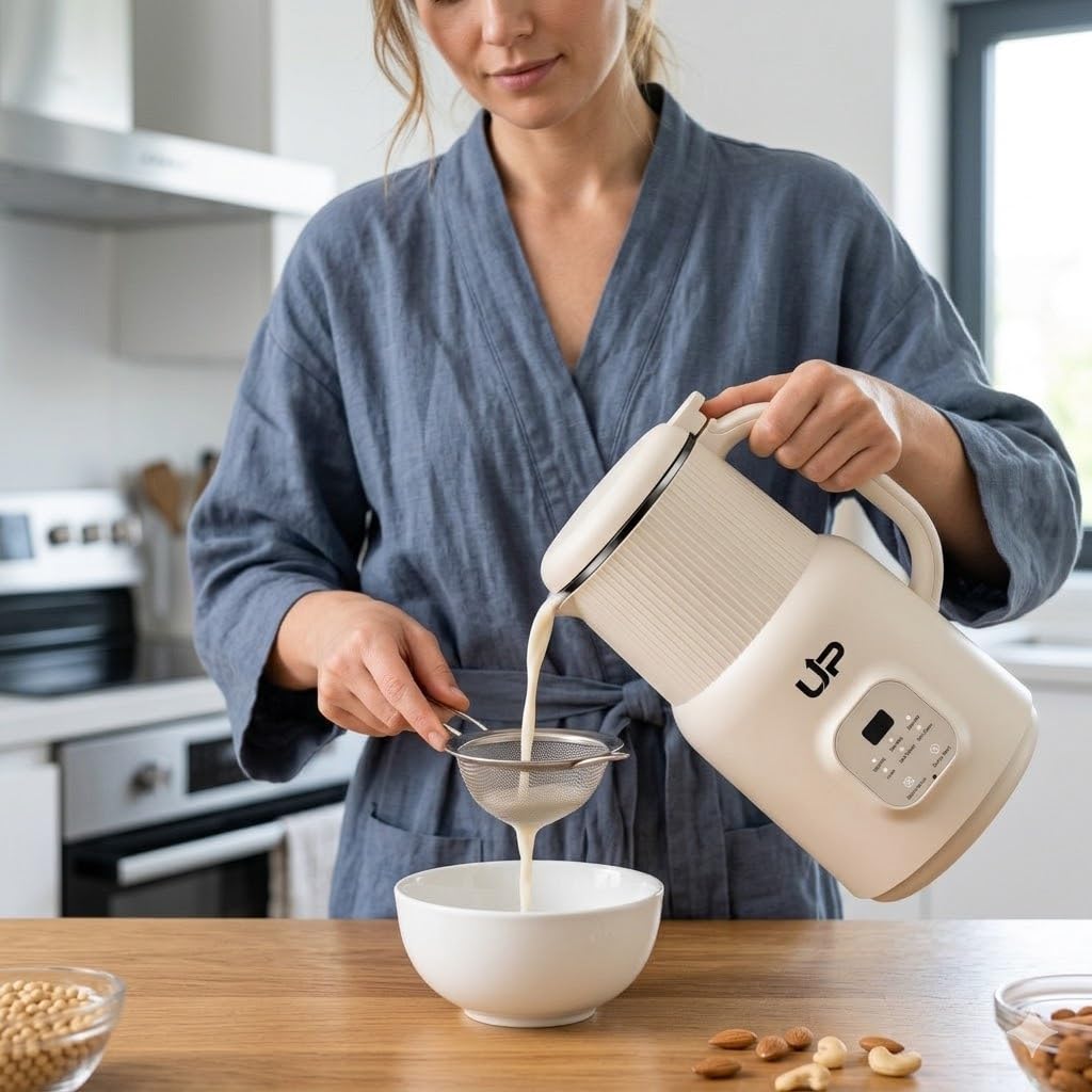 Automatic 6 in 1 Nut Milk Maker Machine 20oz – SUS 304 Stainless Steel Jar, Plant Based Milk for Almond Oat Soy Cashew – BPA Free, Self-Cleaning, Keep Warm, Delay Start, Soups & Juices.
