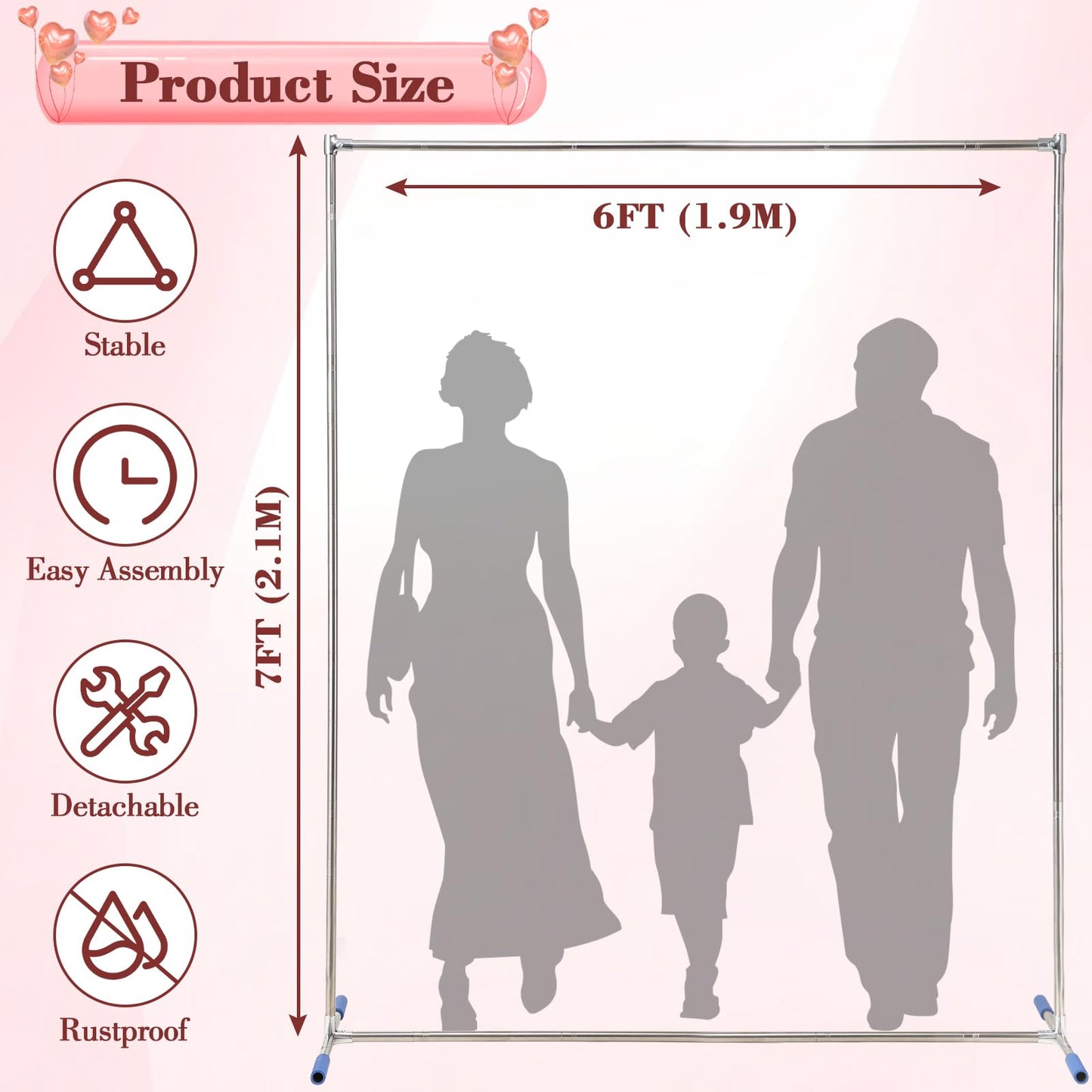 7FT Metal Arch Backdrop Stand, 6FT Wide Stainless Steel Wedding Arch Stand, Arched Backdrop Frame for Birthday Party Baby Shower Graduation Ceremony Decoration Balloon Arch Stand