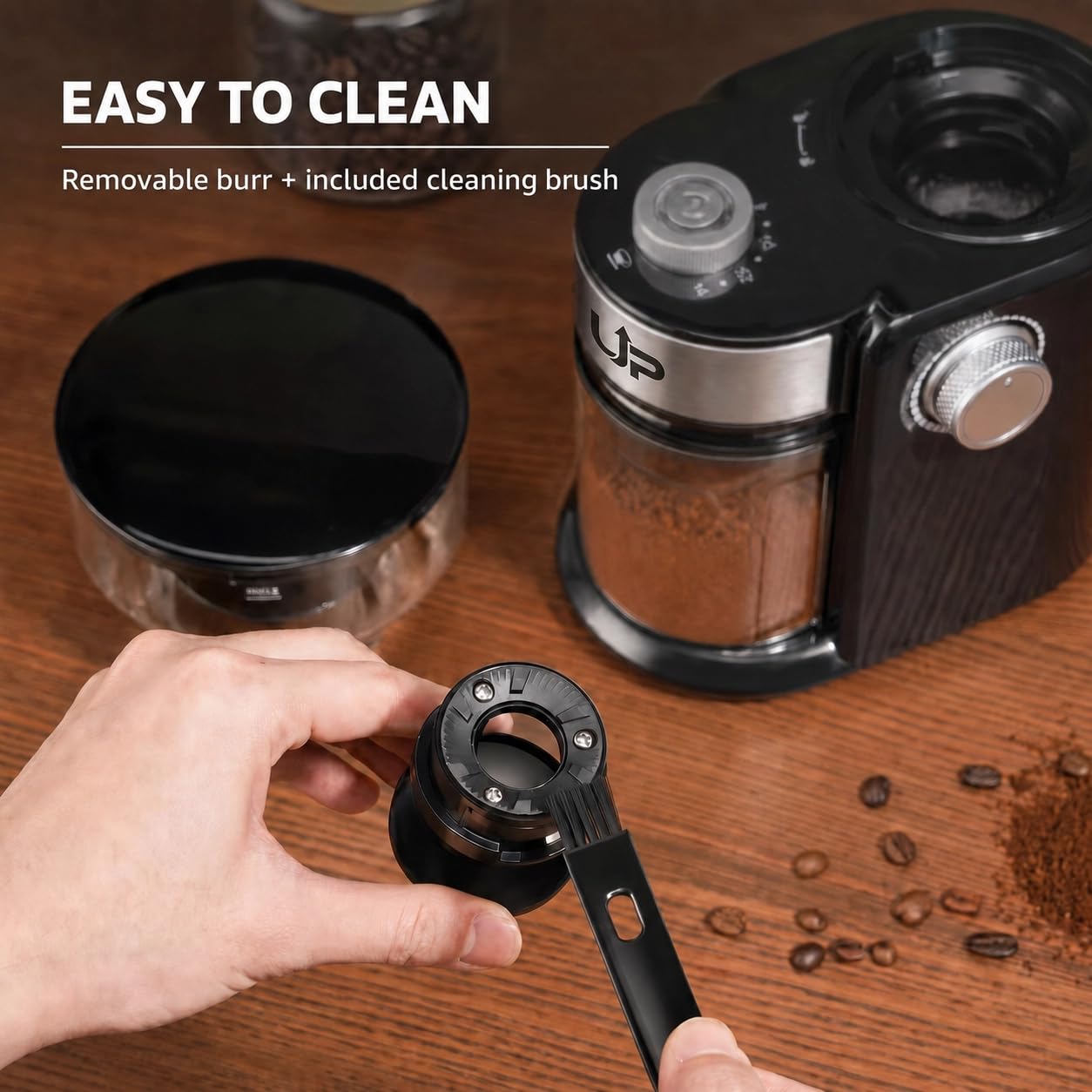 Electric Burr Coffee Grinder, Flat Burr & 16 Precise Grind Settings, Stainless Steel Bean Grinder for Espresso, French Press & Drip, Portion Control, Easy Clean, 2-14 Cup