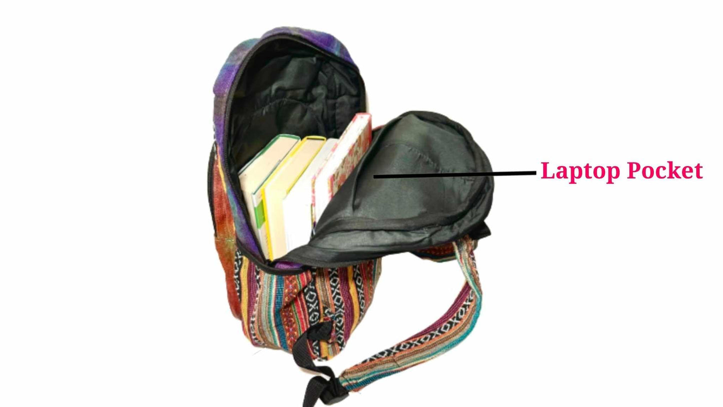 Z ZILLION CRAFT Large size multi pocket breathable back pack | Hand made Eco friendly Hemp from Himalaya | Strong backpack with Unbreakable YKK Zipper chain. College, Laptop, travelling.