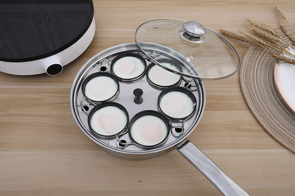 RUNZI Egg Poacher Pan - Stainless Steel Poached Egg Cooker - 6 Nonstick Large PFOA FREE Egg Poacher Cups