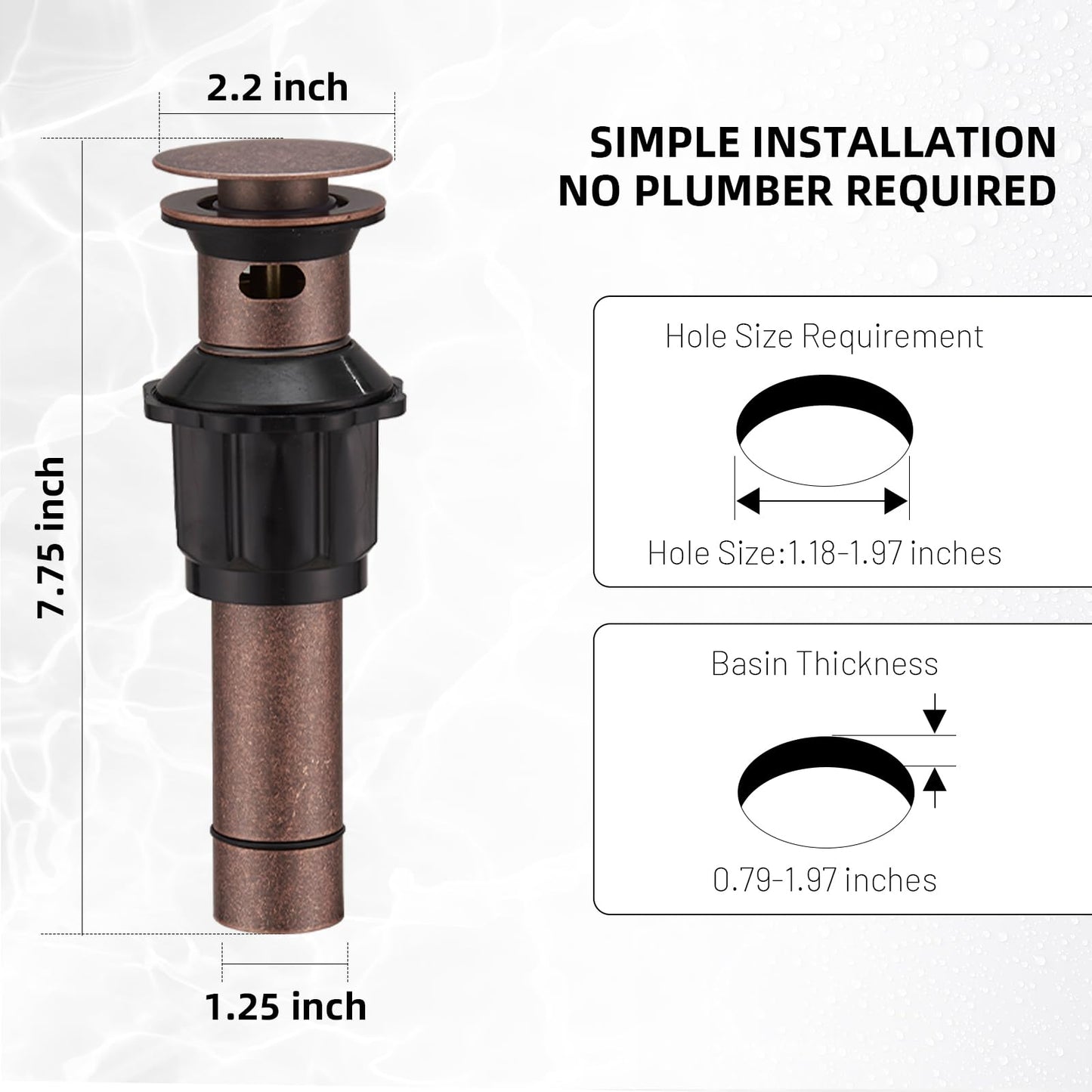 Bathroom Sink Faucet Waterfall Bath Faucets & Parts with Pop Up Drain Stopper Copper Farmhouse Antique Vanity Single Handle Single Hole Commercial Rustic Supply Lines Hose by Bathfinesse