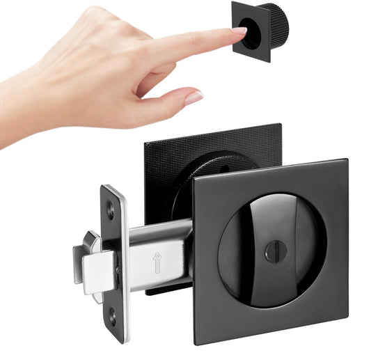 Aesytava Matte Black Privacy Pocket Door Lock, 2 3/8" Backset, Heavy Duty Square Pocket Door Hardware, Solid Black Pocket Door Hardware(1 Pack)