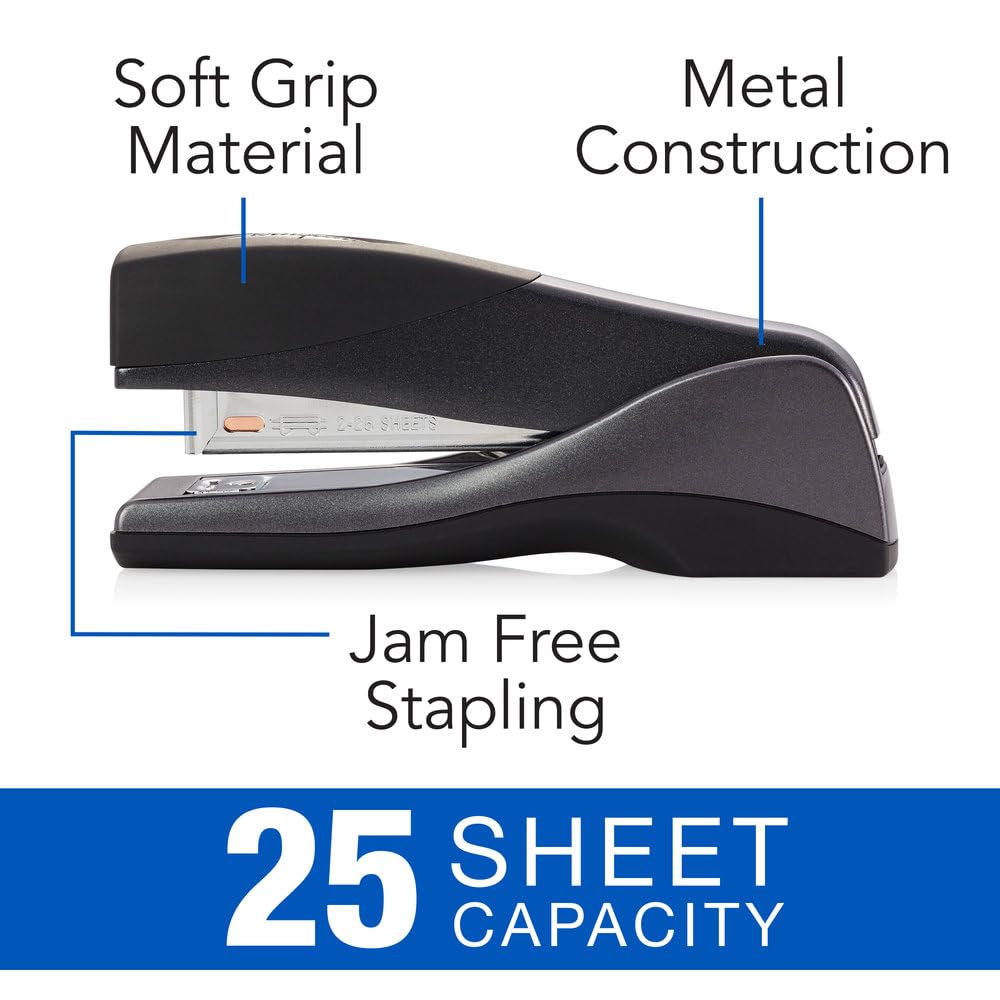 Swingline Optima Jam Free Grip Hand Held Compact Stapler, Half Strip, Black Graphite, 25-Sheet Capacity (7471187815)