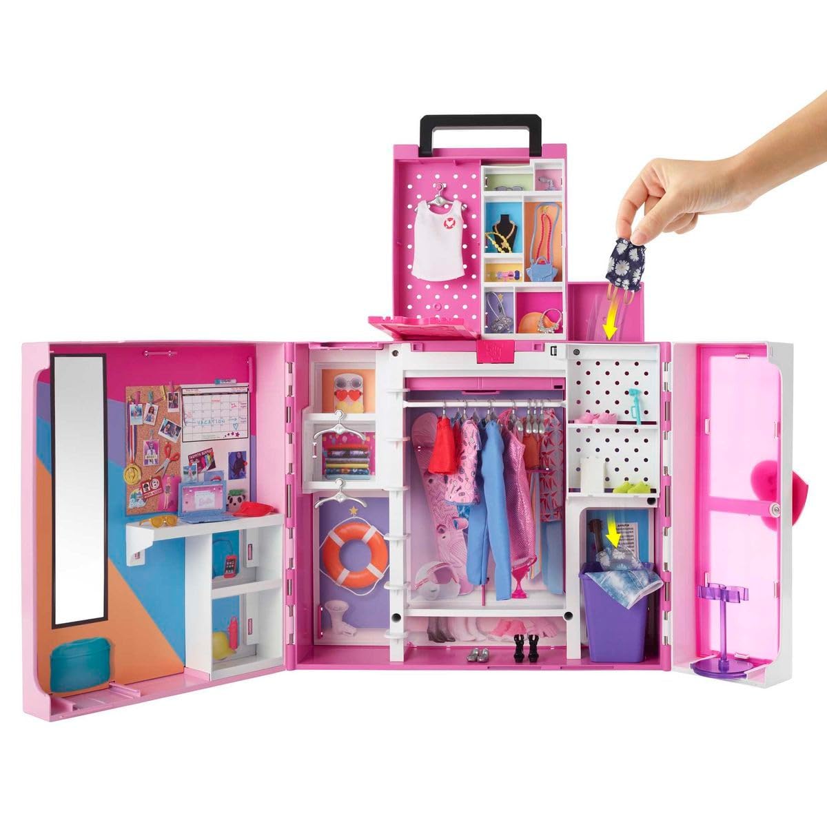 Barbie Dream Closet Playset with 35+ Doll Clothes & Accessories, Includes 5 Complete Looks, Pop-Up Second Level, Mirror & Laundry Chute