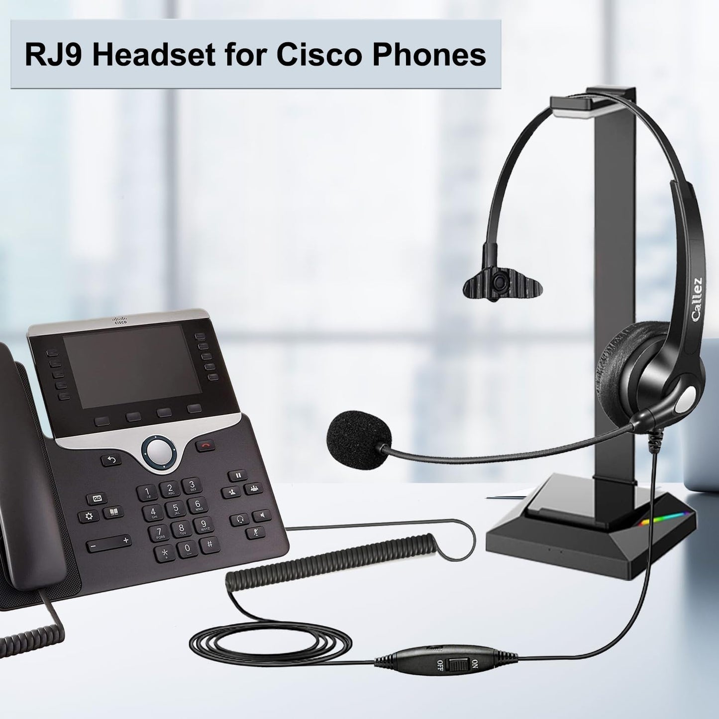 Callez RJ9 Phone Headset with Noise Cancelling Mic & Mute Switch, Corded Telephone Headset for Cisco 8851 8845 8841 8811 7965 7962 7945 7941 7841 7821 6941 6851 Office Landline Phones