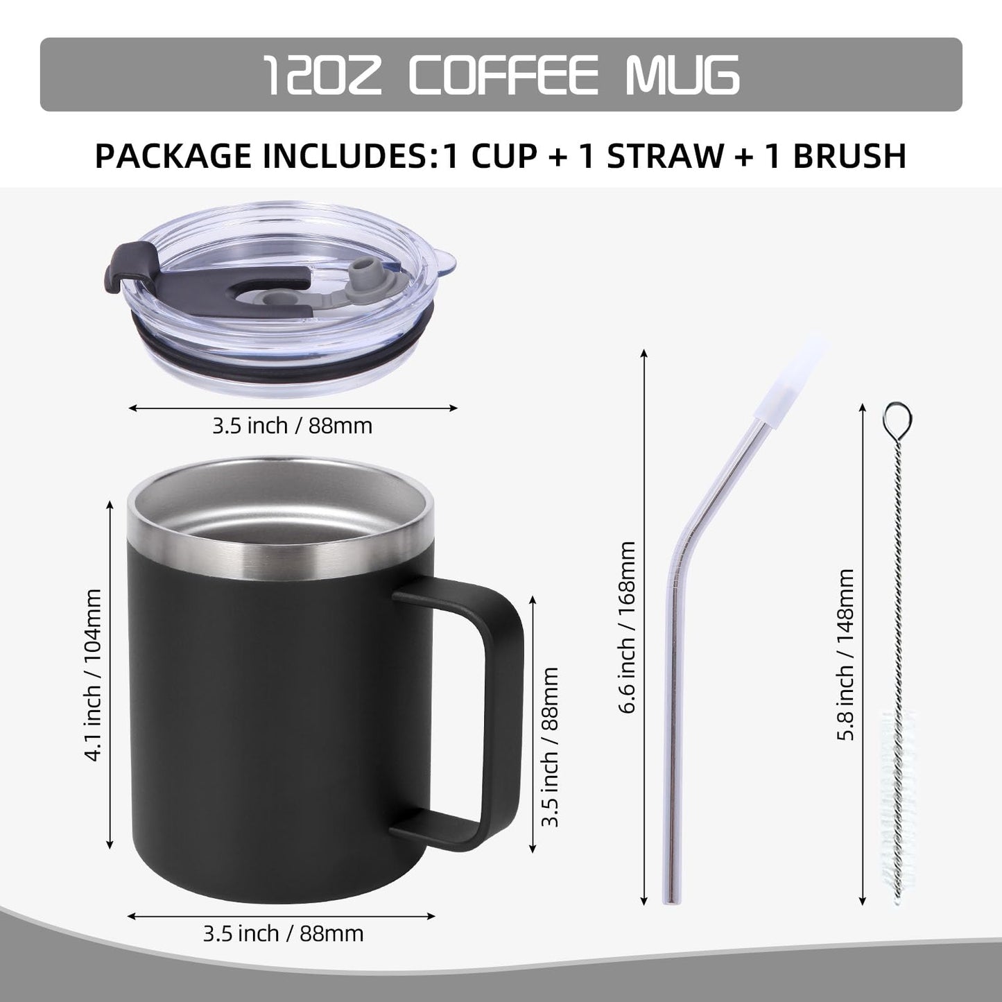 Volhoply 12oz Insulated Leakproof Coffee Mug with Flip & Straw Lid Bulk 8 Pack,Double Wall Vacuum Stainless Steel Travel Tumbler Cup with Handle,Reusable Camping Mugs Keep Cold(Assort Color,8 Set)