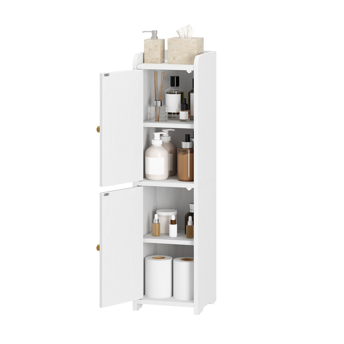 Hzuaneri Bathroom Storage Cabinet, Corner Floor Cabinet with 2 Doors and Adjustable Shelf, Narrow Toilet Paper Cabinets, Bathroom Organizer for Small Spaces, White BC49913X